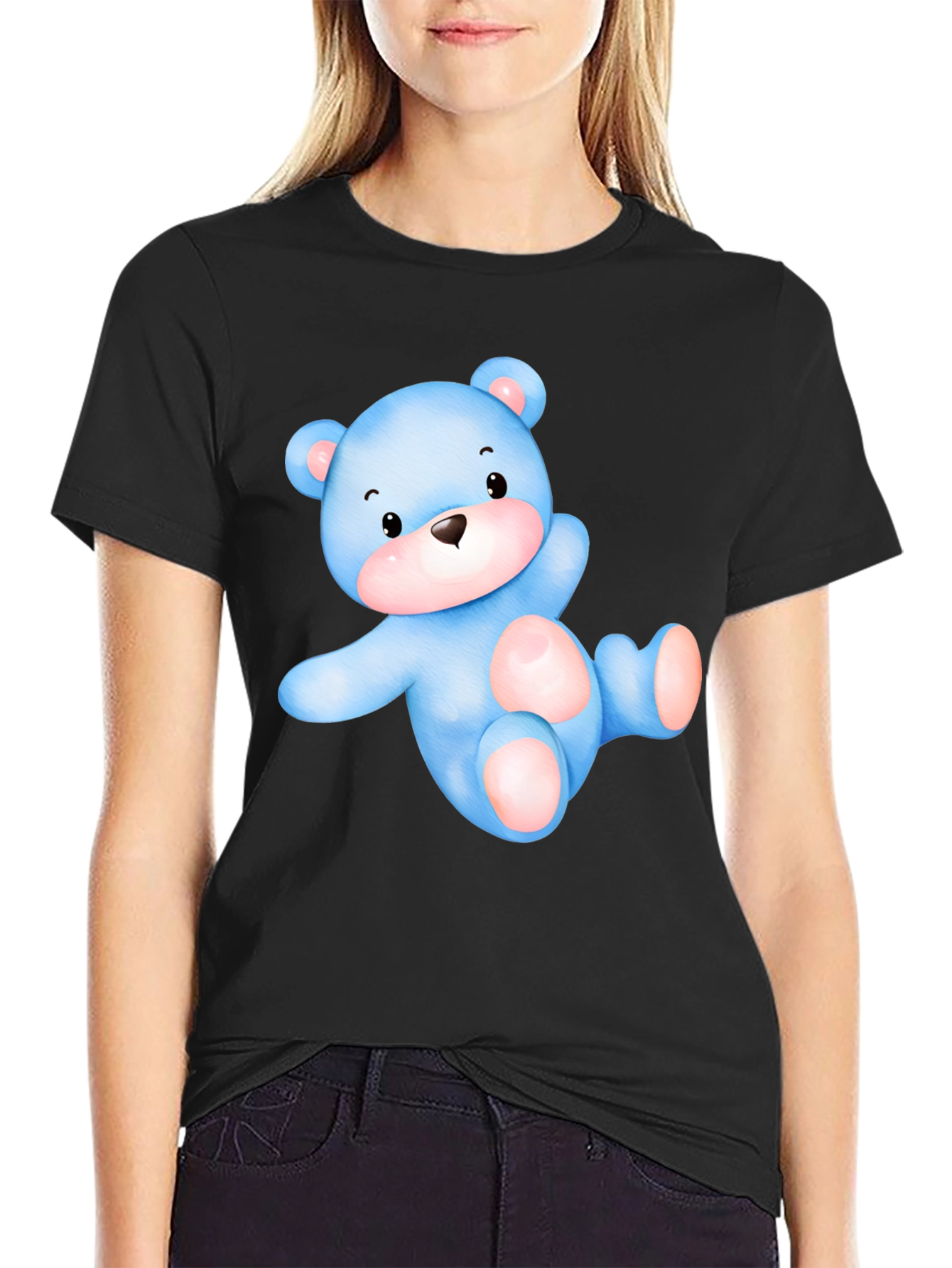 Cute Blue Teddy Bear Graphic Tee
