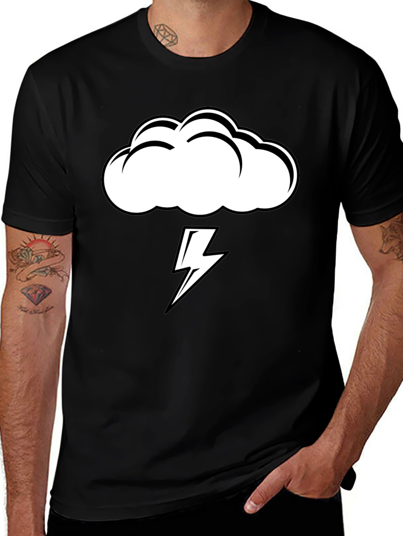 Storm Cloud Lightning Graphic Tee - Black