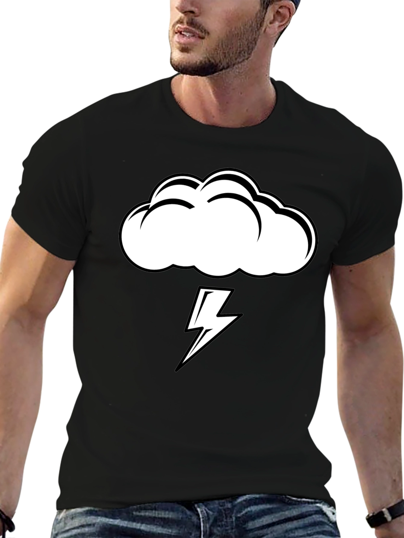 Storm Cloud Lightning Graphic Tee - Black