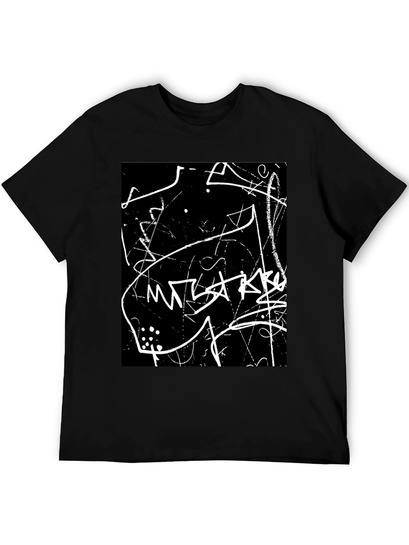 Abstract Black T-Shirt with White Scribble Design