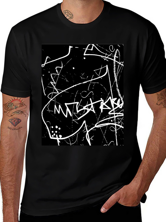 Abstract Black T-Shirt with White Scribble Design