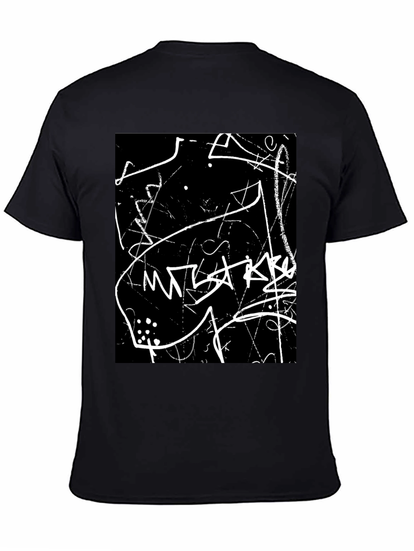 Abstract Black T-Shirt with White Scribble Design