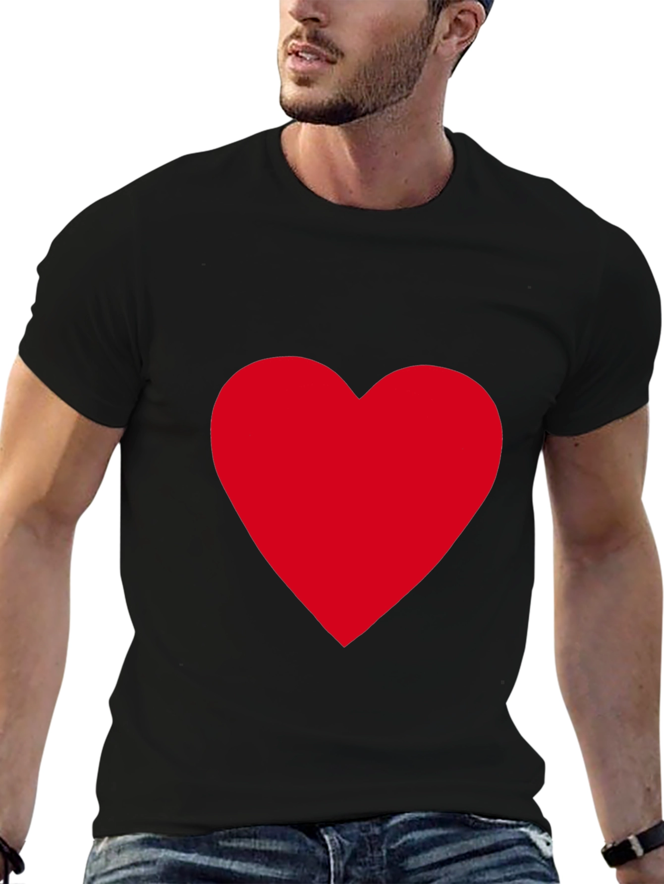 Bold Red Heart on Black T-Shirt