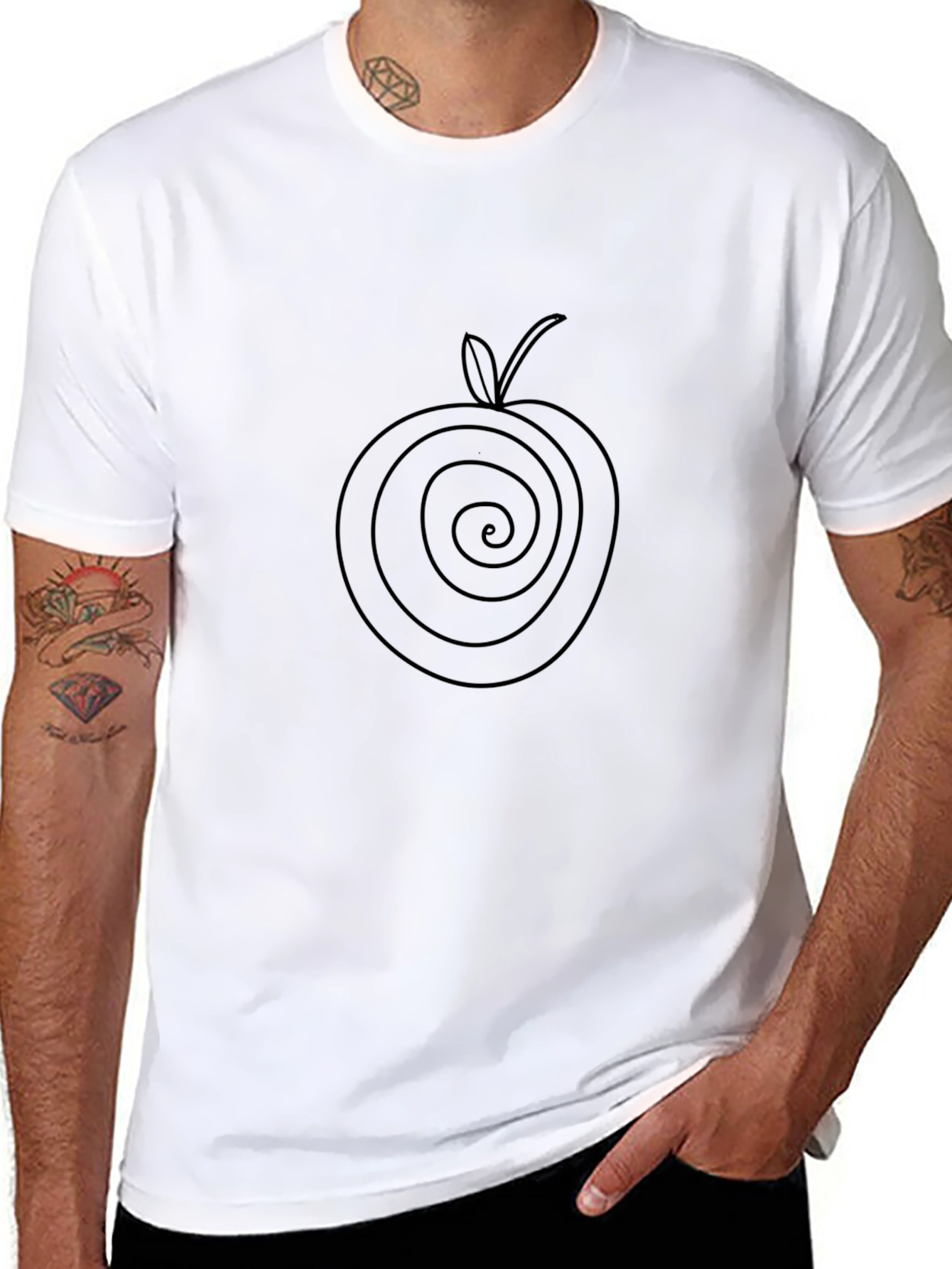 Spiral Apple Graphic Tee - Stylish Black T-Shirt