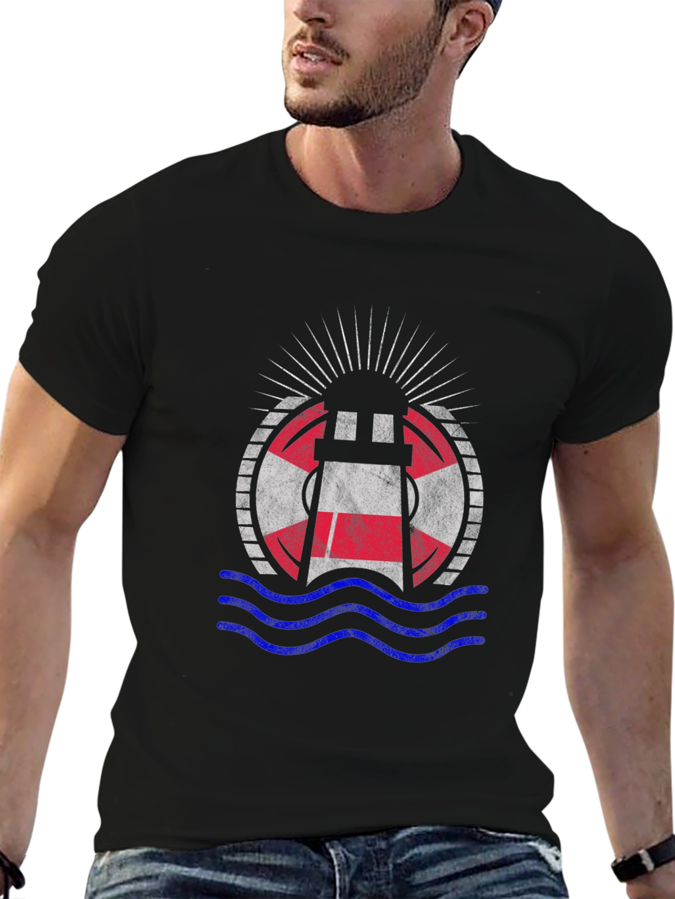 Nautical Lighthouse Graphic Tee - Black