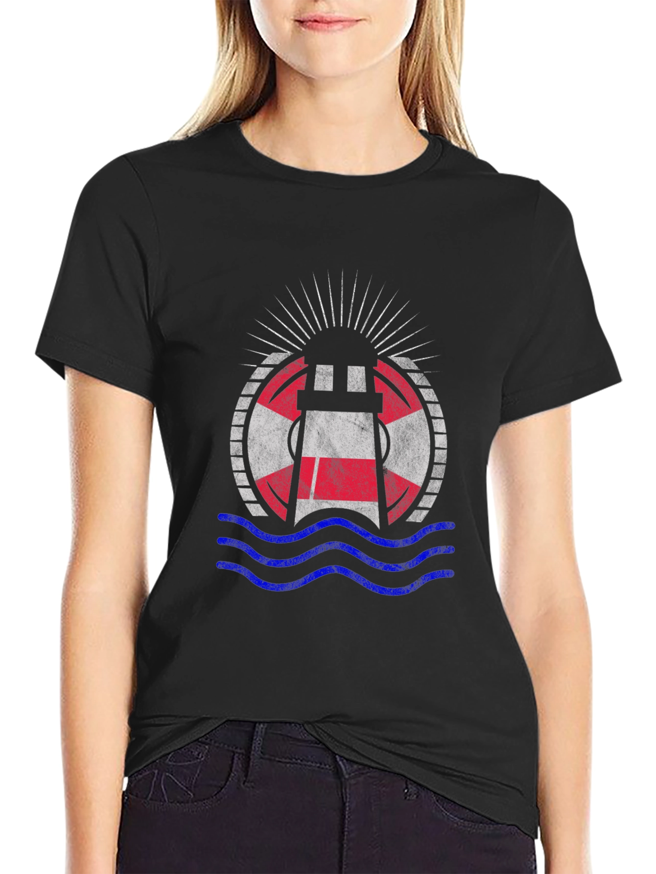 Nautical Lighthouse Graphic Tee - Black