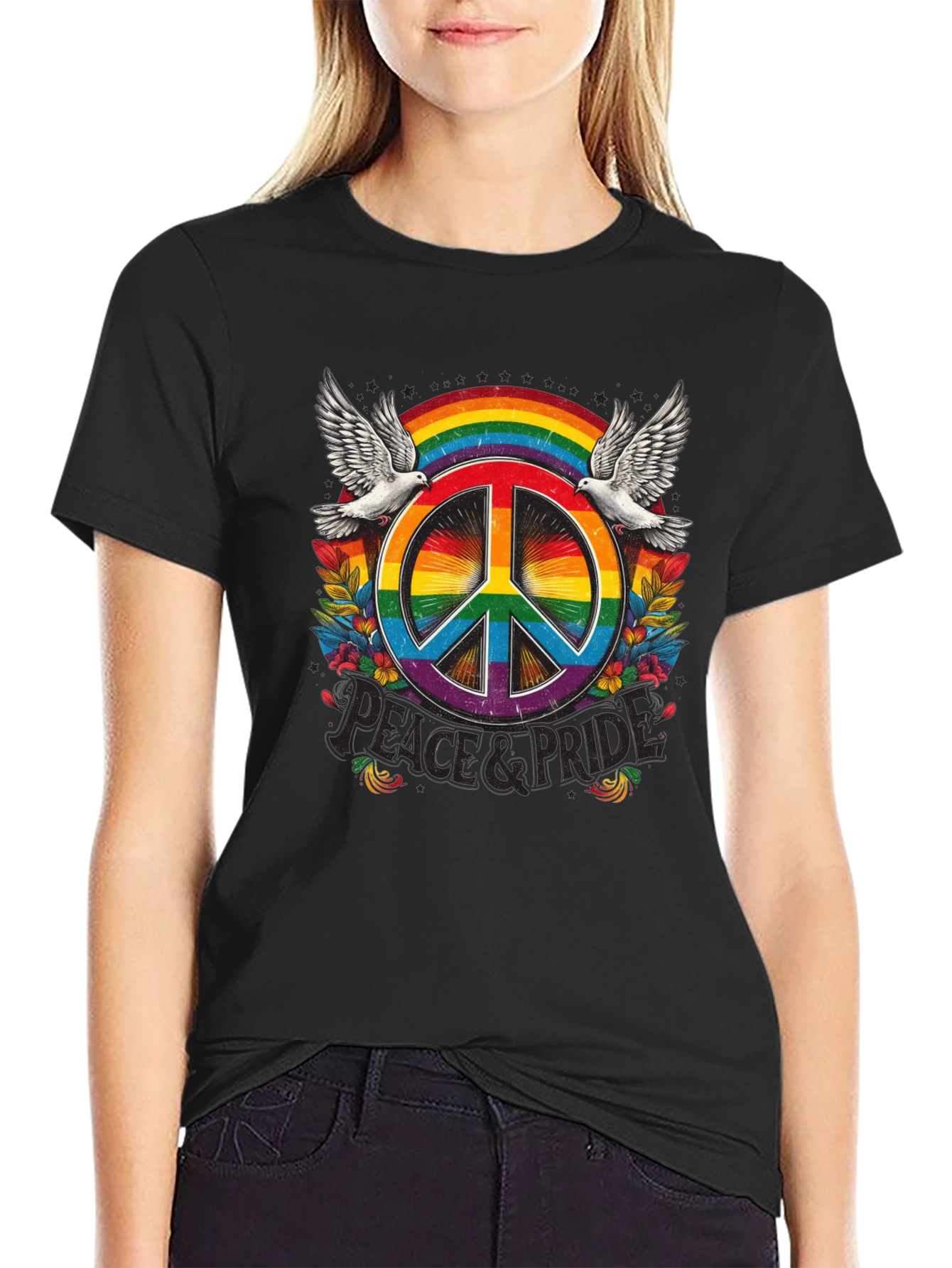 Peace & Pride Rainbow Graphic Tee