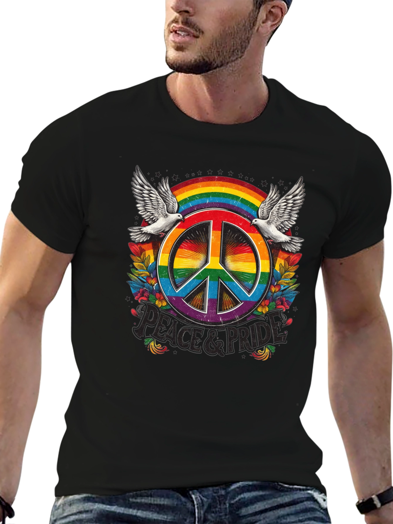 Peace & Pride Rainbow Graphic Tee