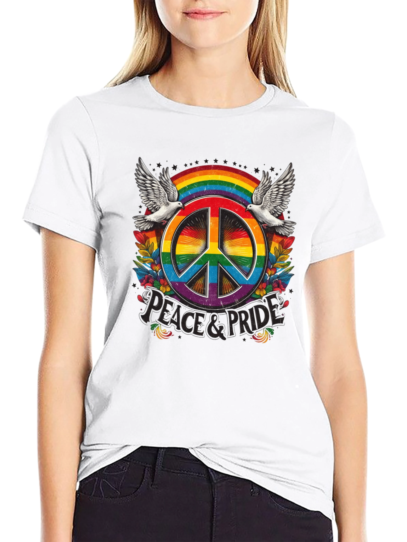 Peace & Pride Rainbow Graphic Tee
