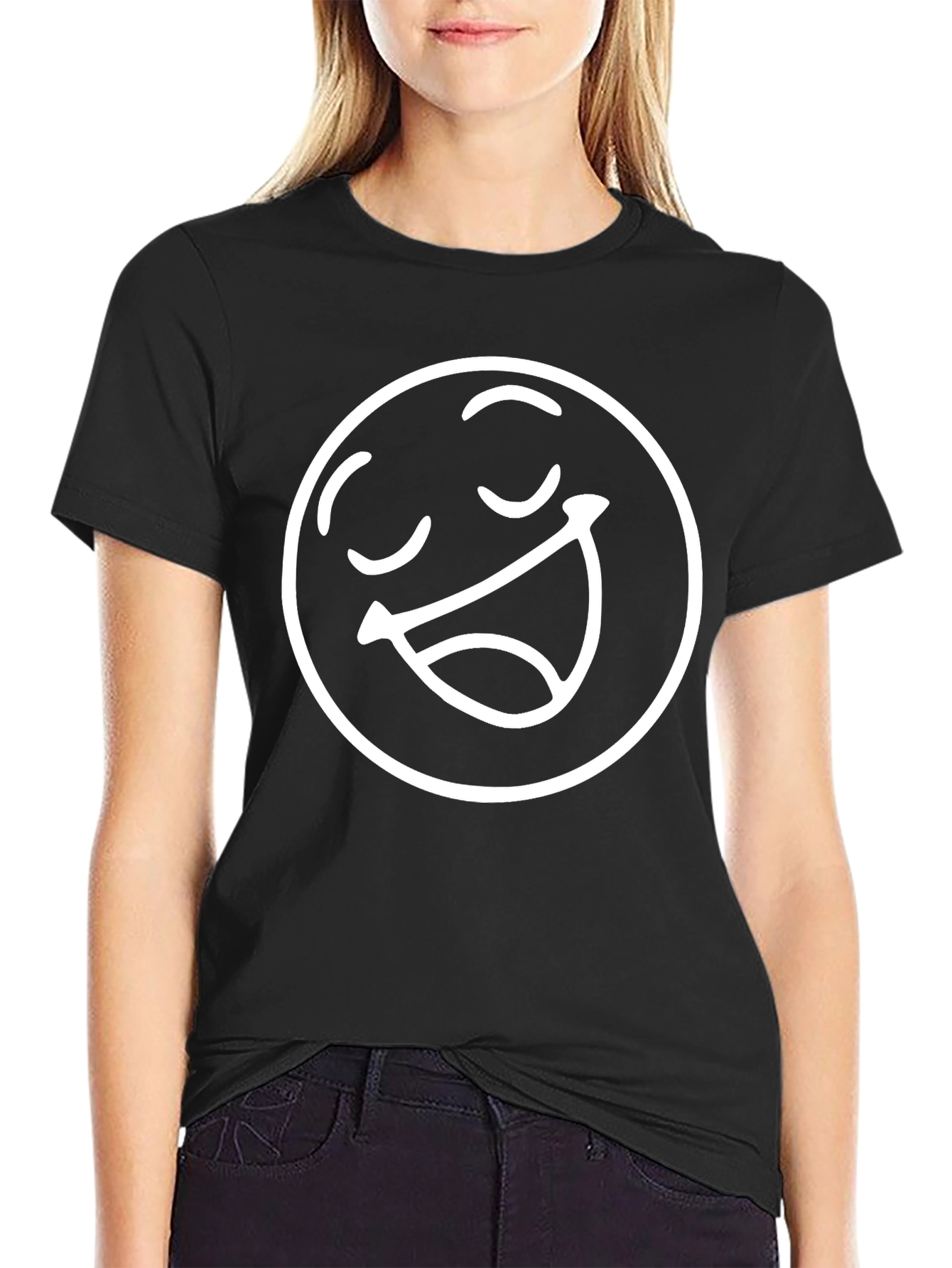 Smiley Face Graphic Tee - Casual Black T-Shirt