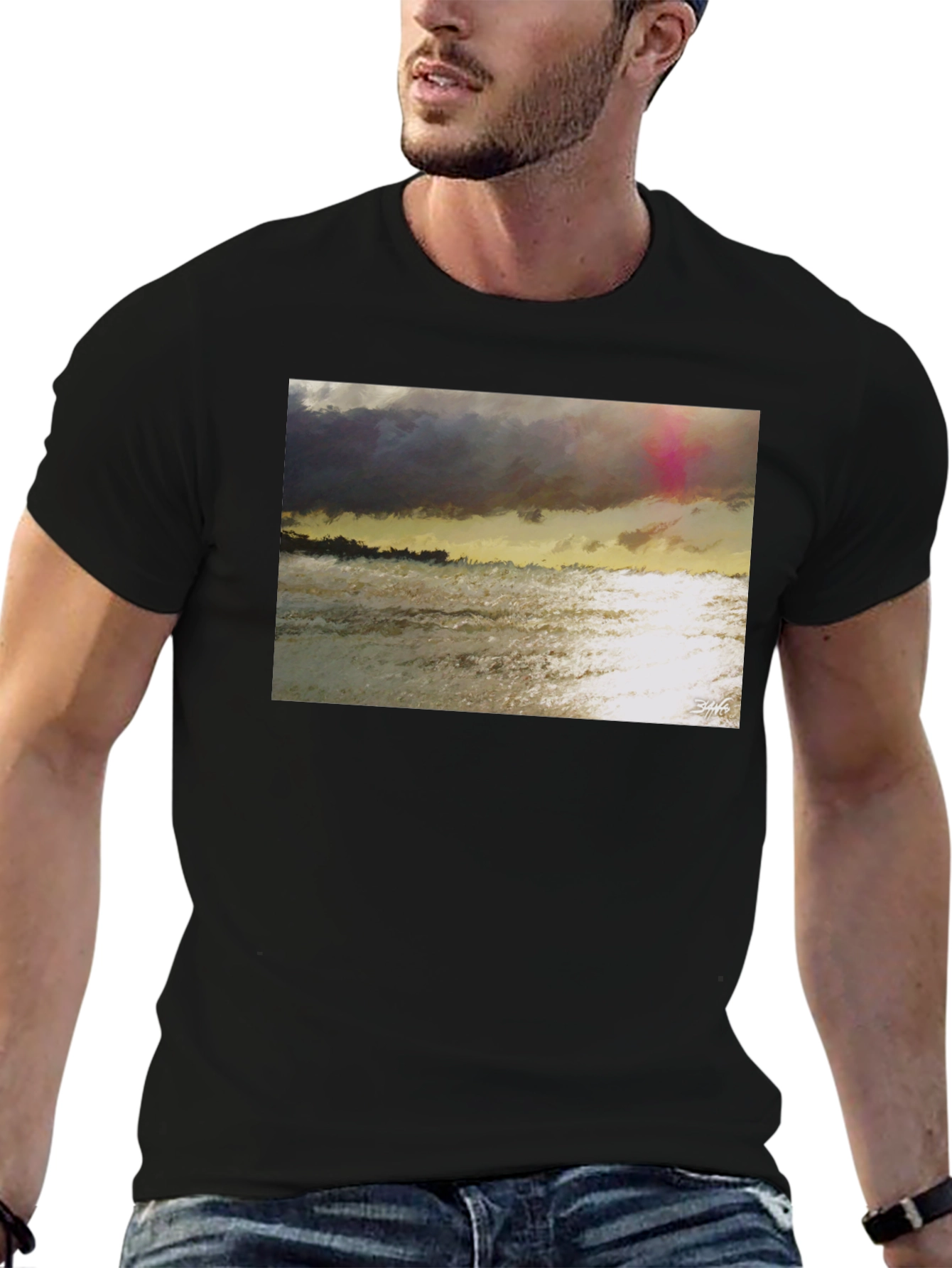 Abstract Seascape Graphic Tee - Artistic Style