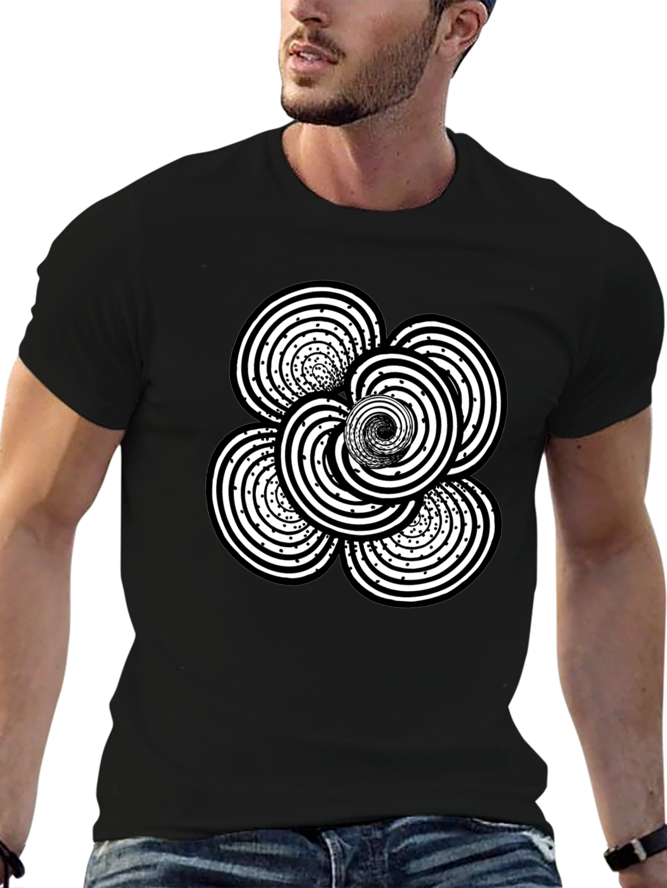Abstract Swirl Graphic Black T-Shirt