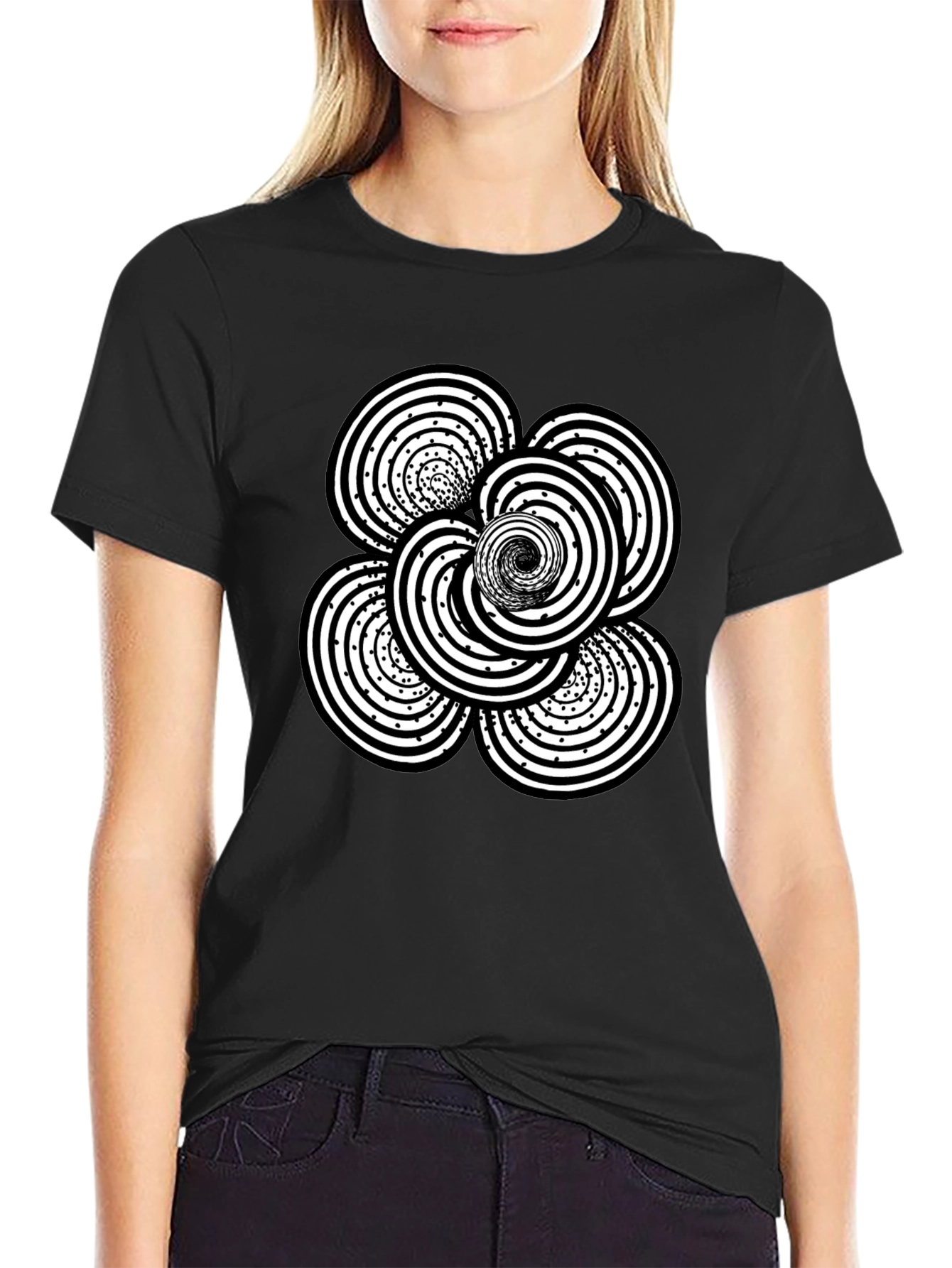 Abstract Swirl Graphic Black T-Shirt