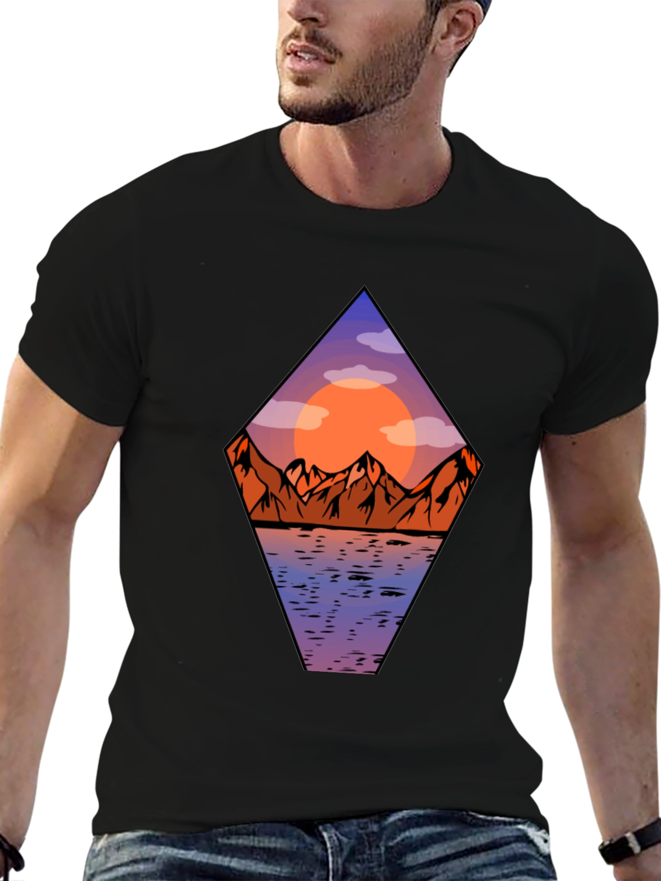 Mountain Sunset Graphic Tee - Mens Black T-Shirt