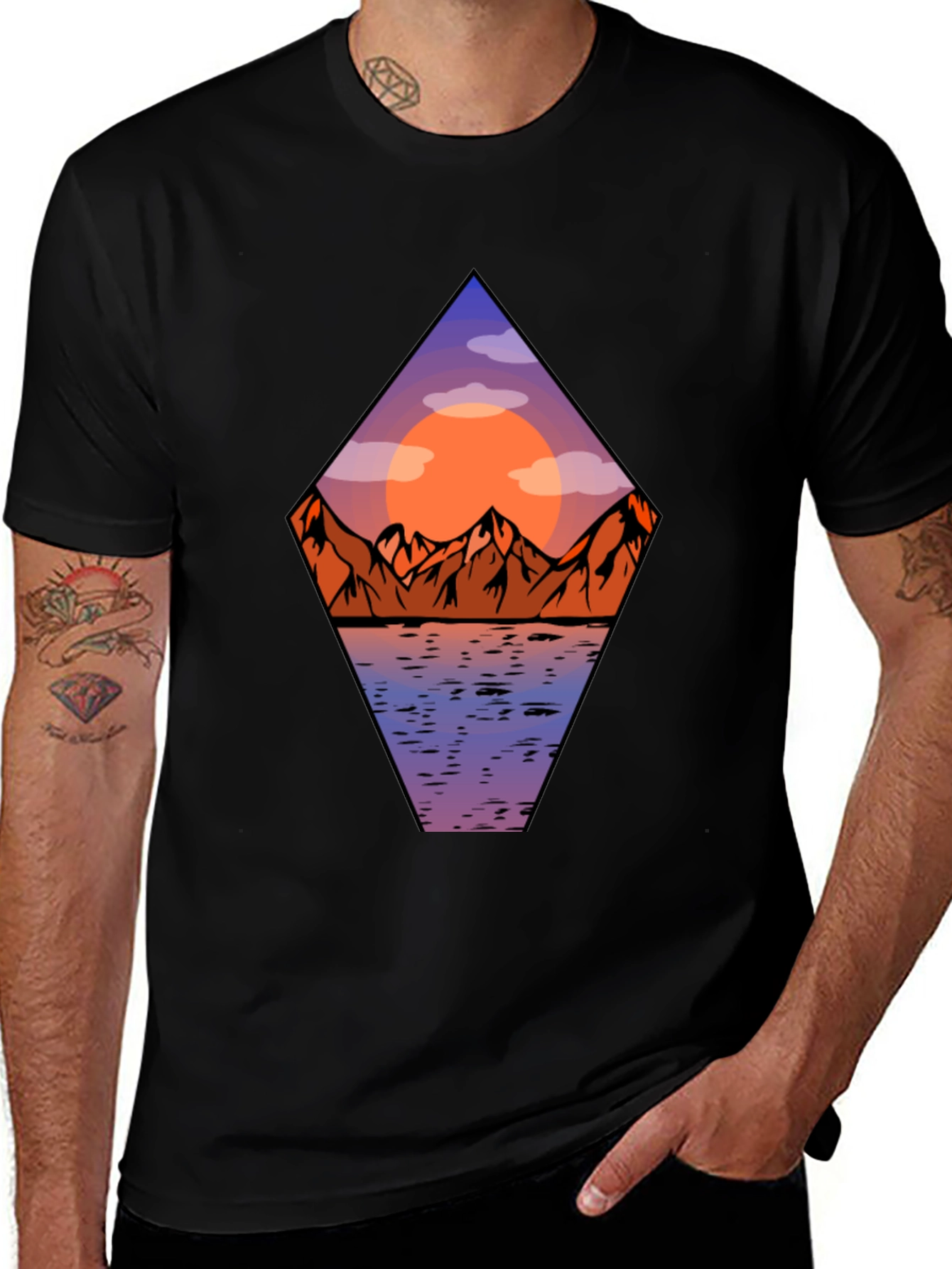 Mountain Sunset Graphic Tee - Mens Black T-Shirt