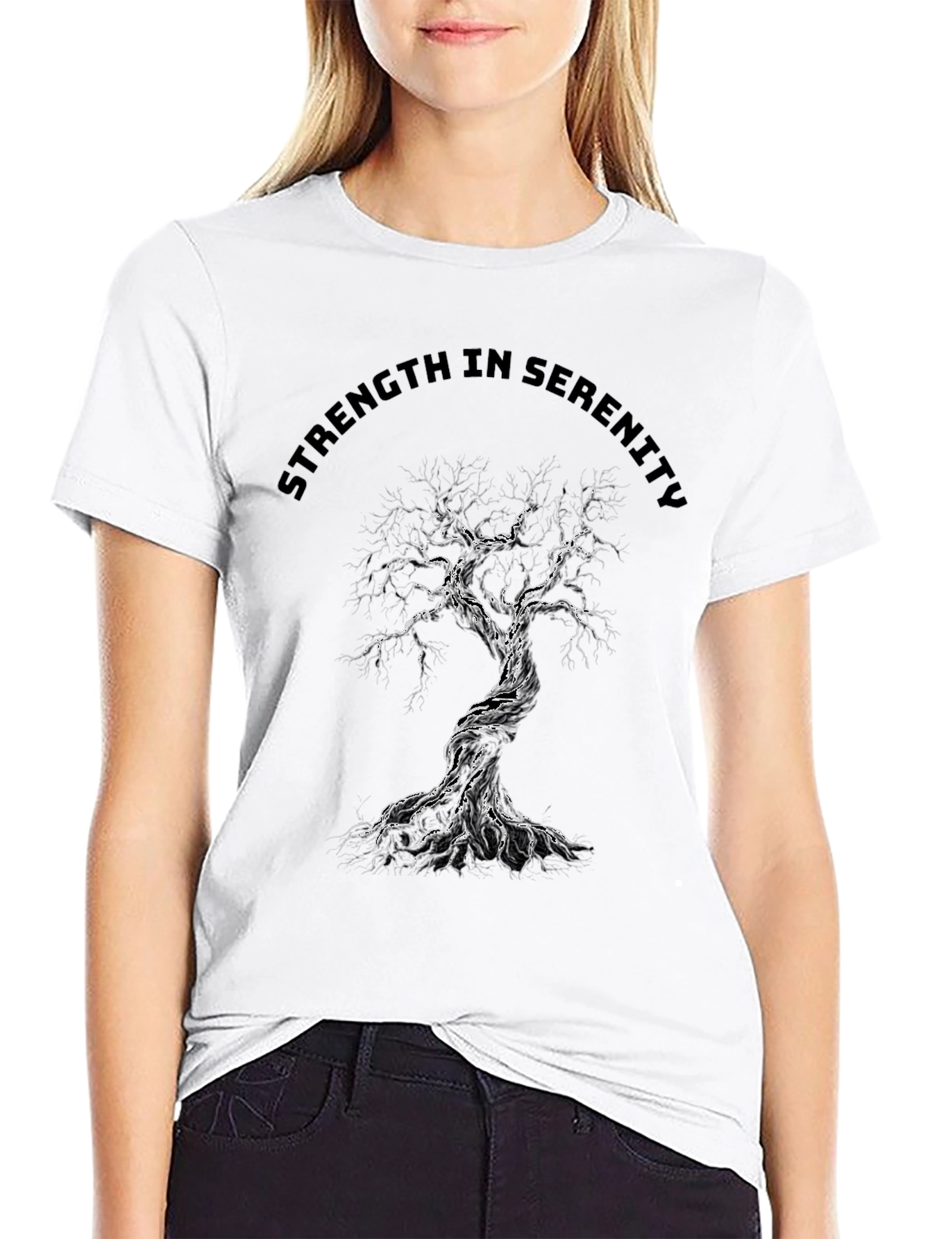 Strength in Serenity Tree Graphic Tee - Black