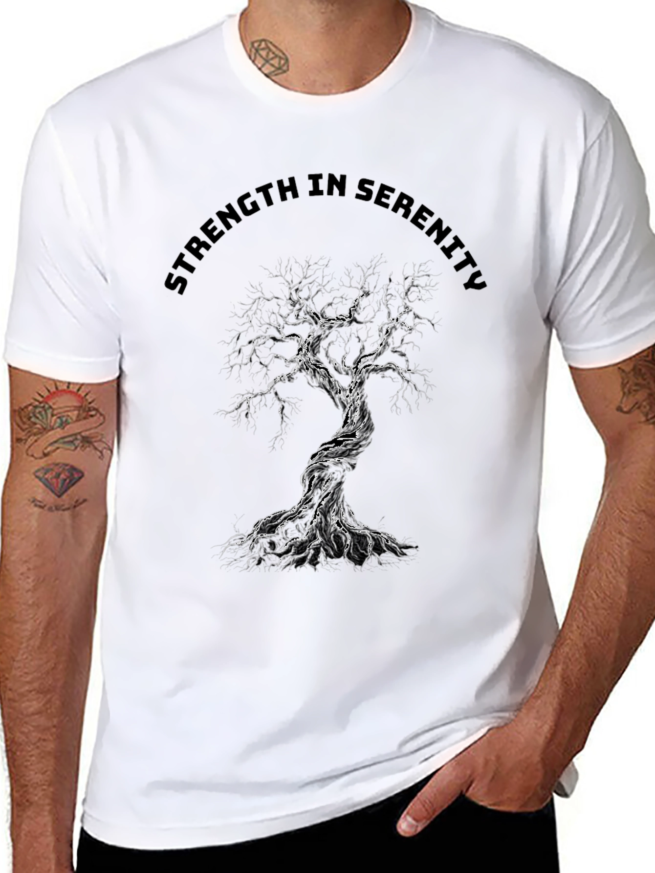 Strength in Serenity Tree Graphic Tee - Black