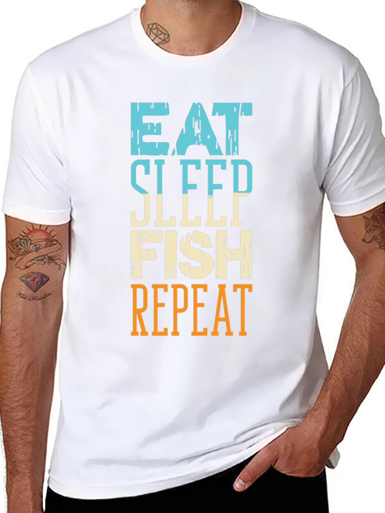 Eat Sleep Fish Repeat Black Graphic Tee