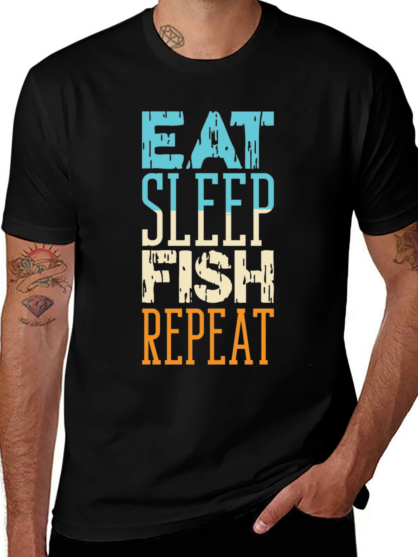 Eat Sleep Fish Repeat Black Graphic Tee