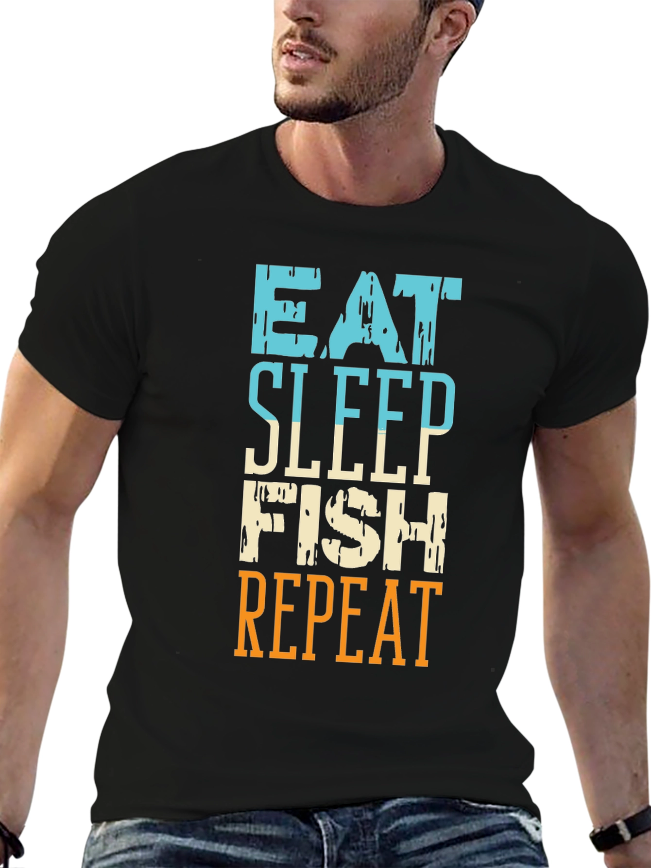 Eat Sleep Fish Repeat Black Graphic Tee