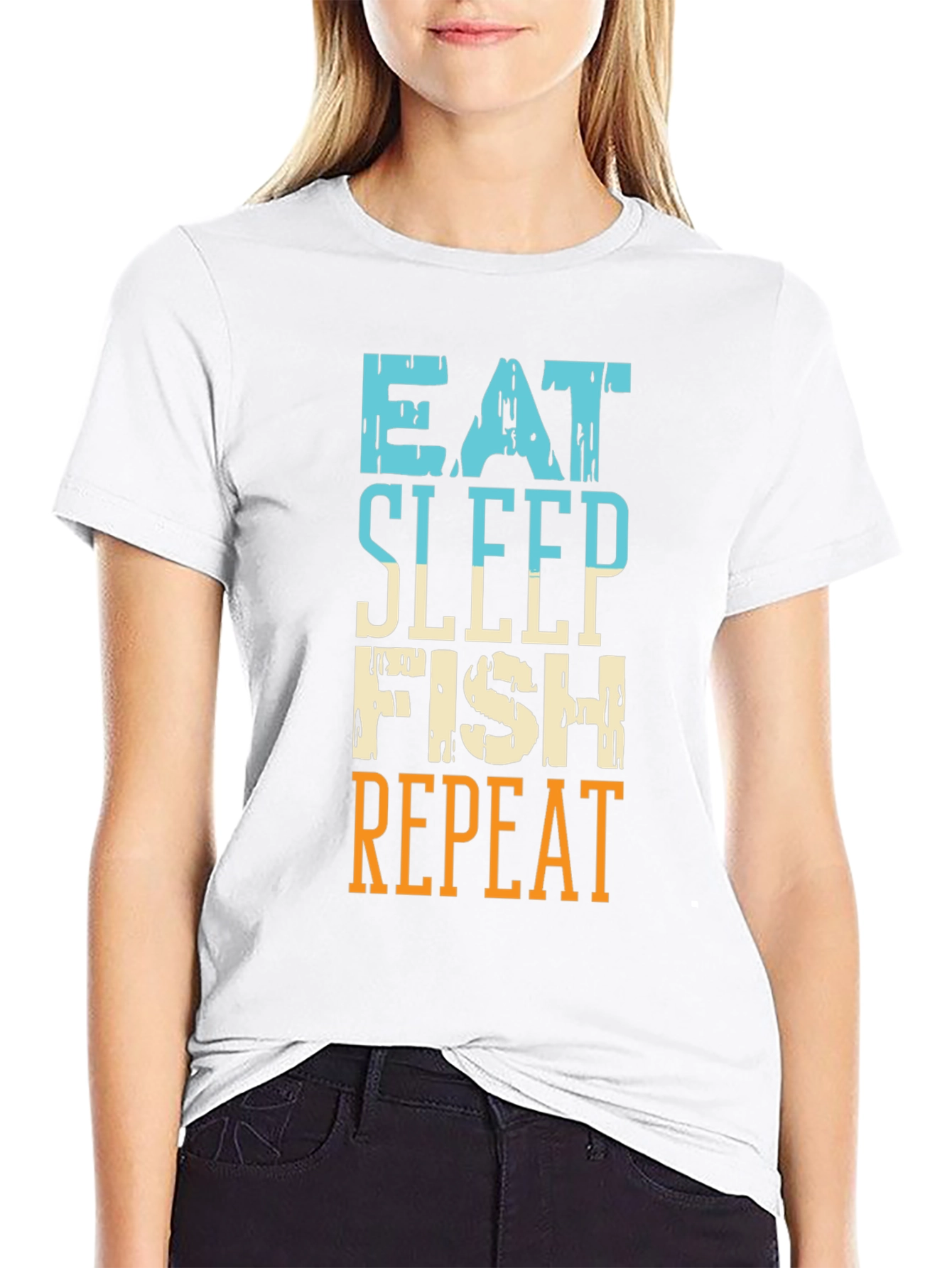 Eat Sleep Fish Repeat Black Graphic Tee