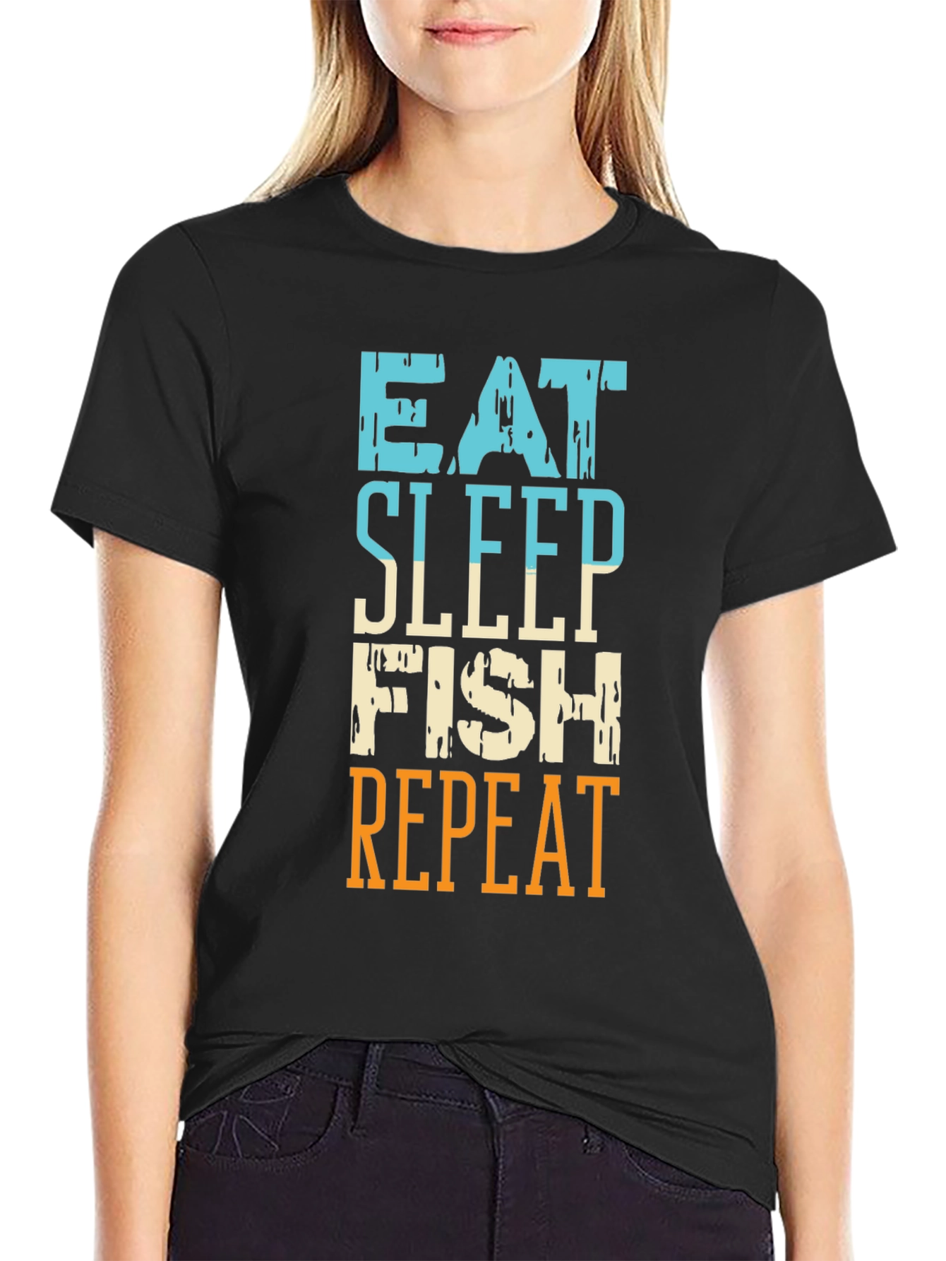Eat Sleep Fish Repeat Black Graphic Tee