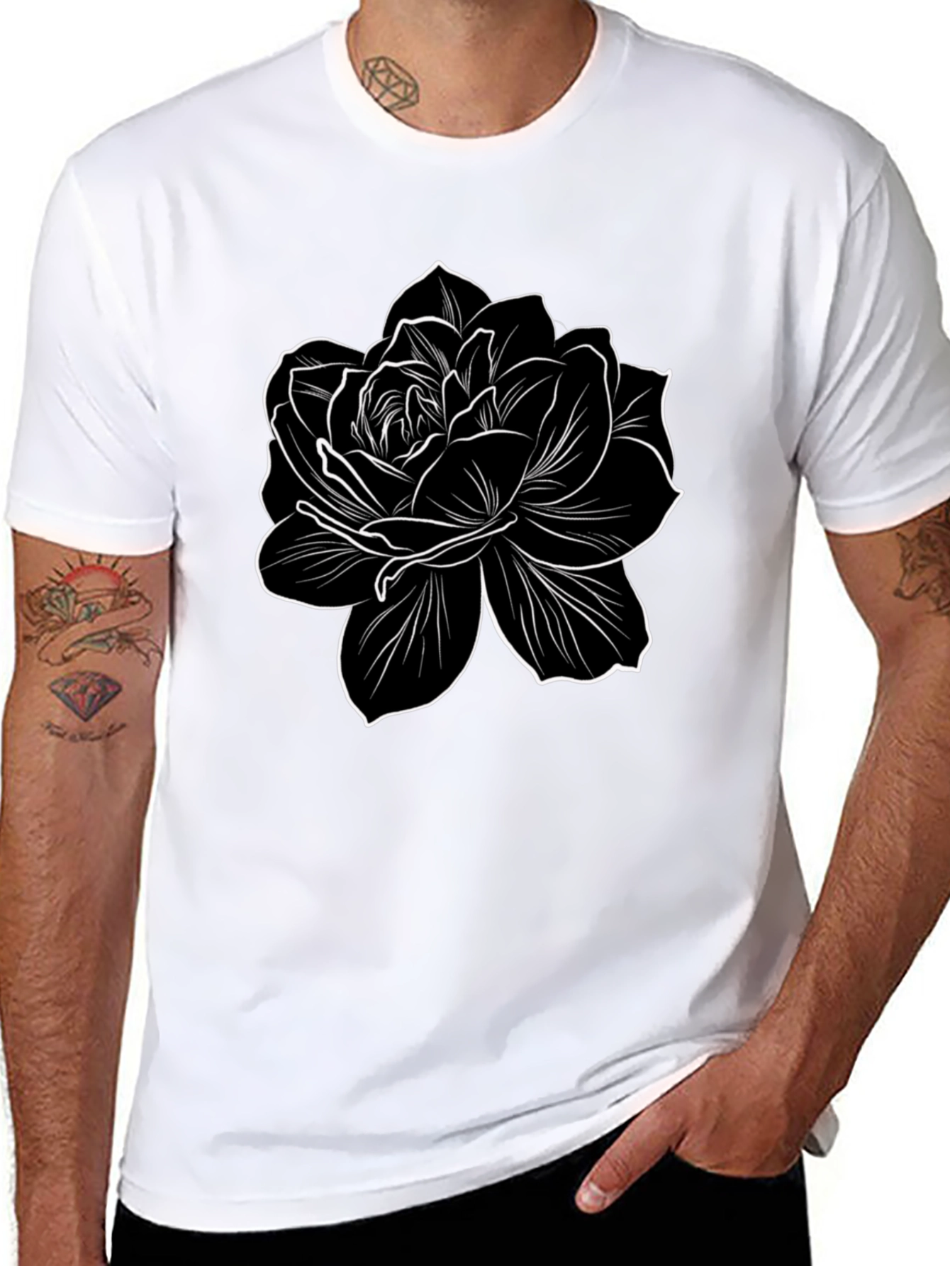 Black Floral Graphic Tee - Stylish Mens T-Shirt