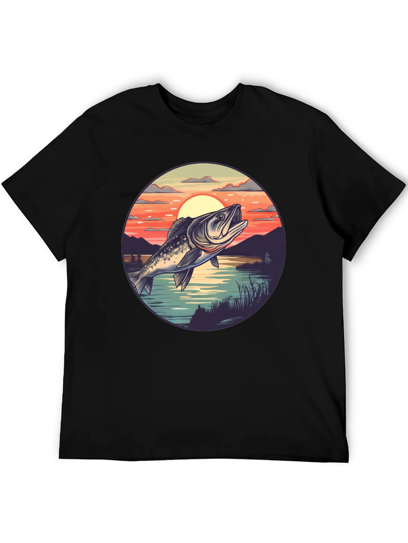Bass Fishing Sunset Graphic Tee