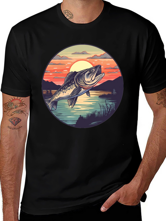 Bass Fishing Sunset Graphic Tee