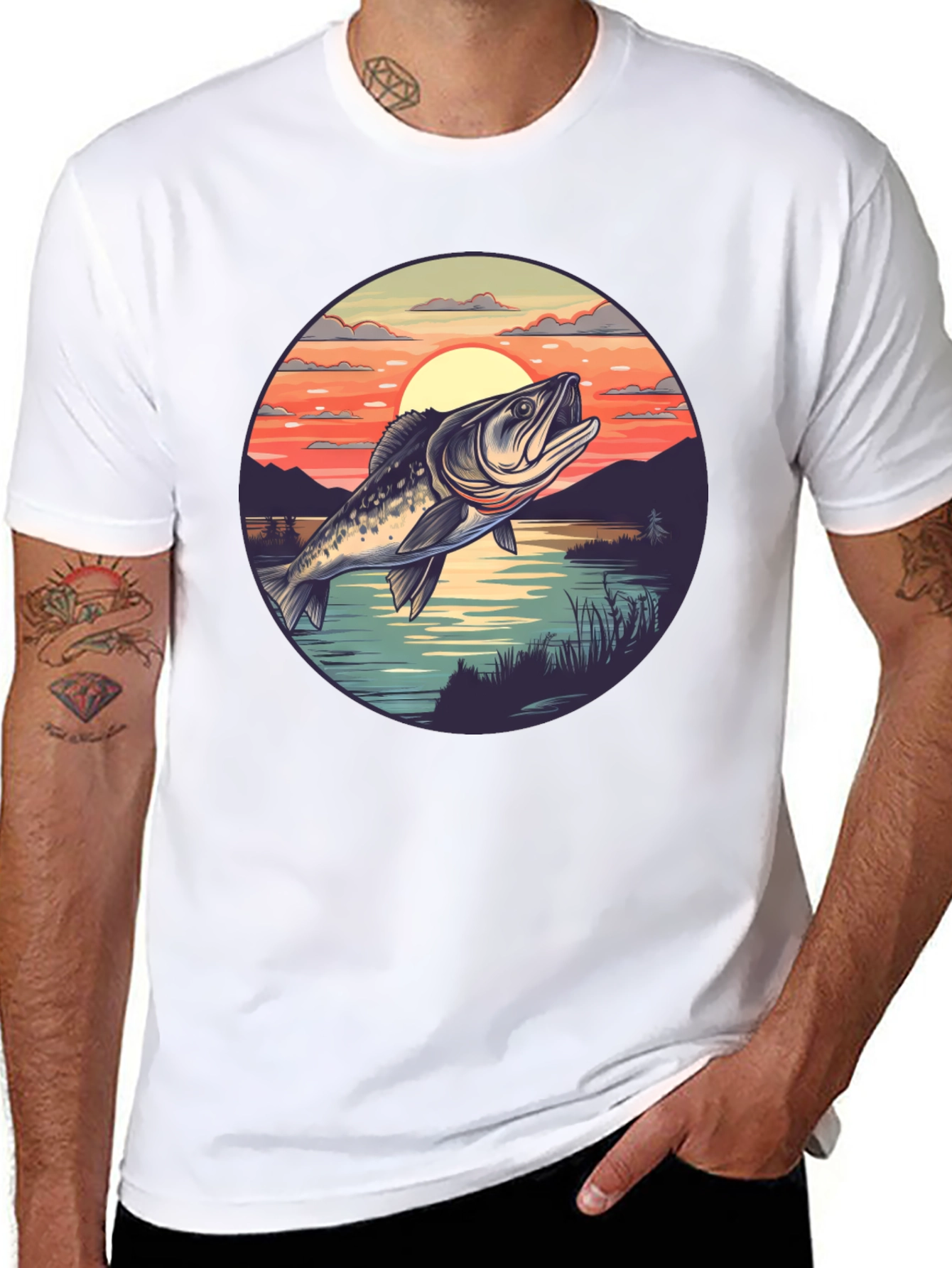 Bass Fishing Sunset Graphic Tee
