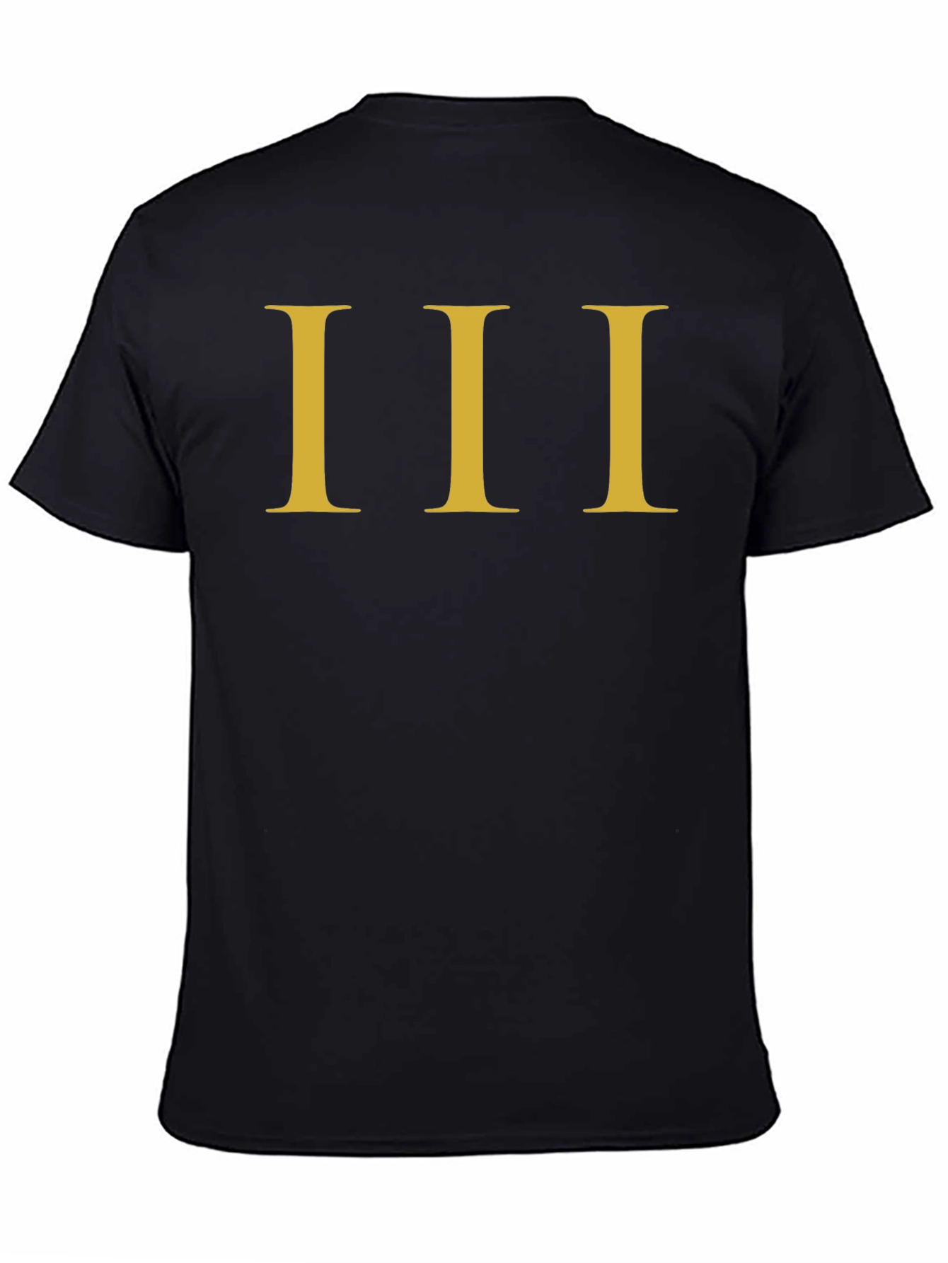 Mens Black T-Shirt with Gold Roman Numeral III Design