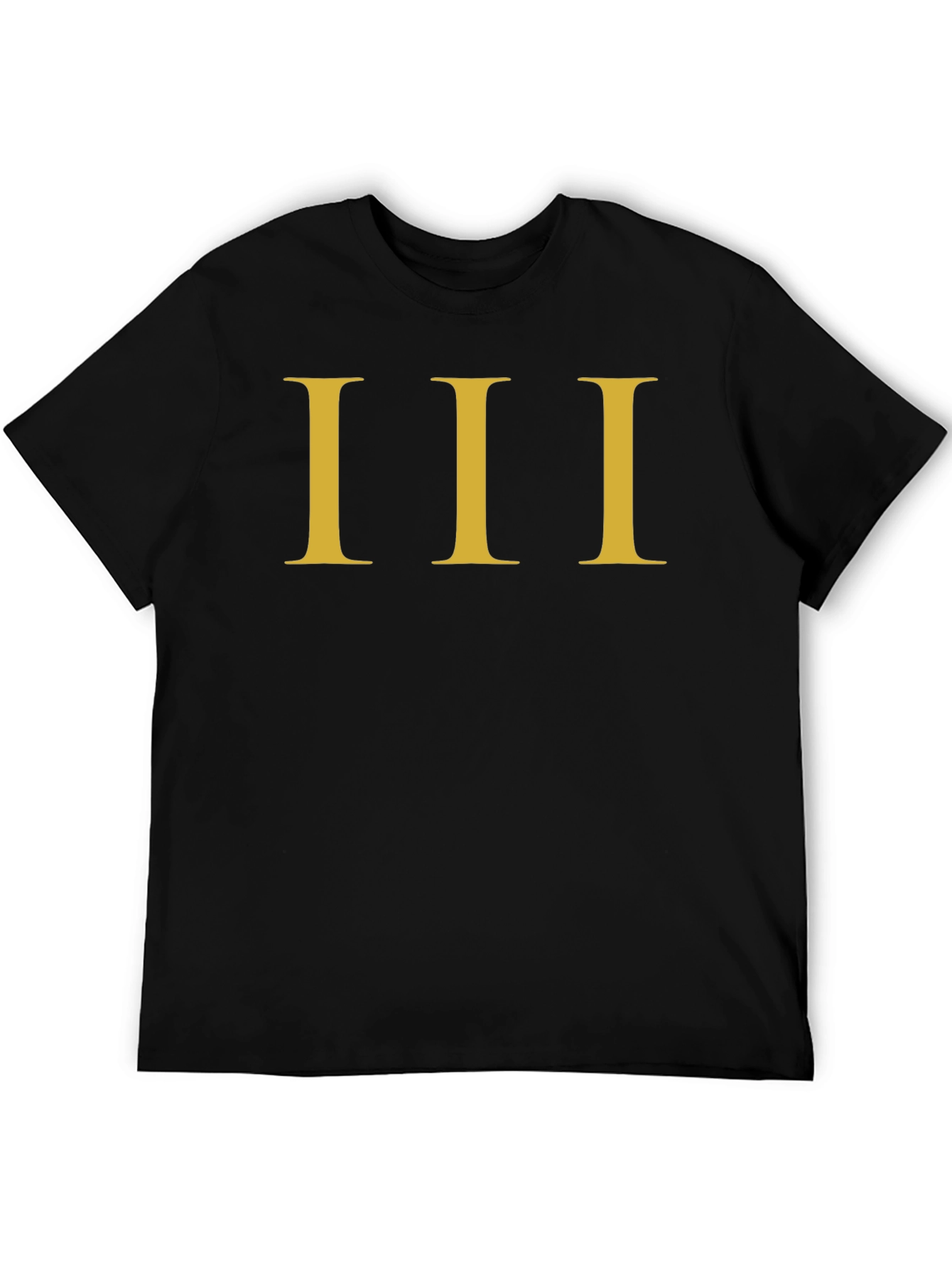 Mens Black T-Shirt with Gold Roman Numeral III Design