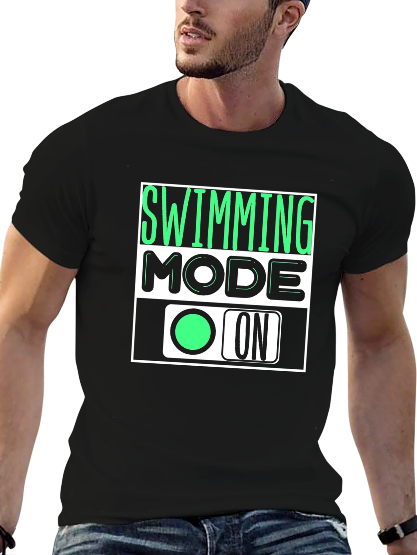 Swimming Mode On Graphic Tee - Black Cotton T-Shirt