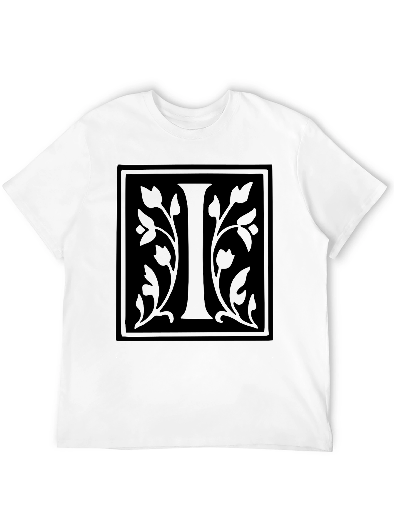 Initial I Floral Graphic Black T-Shirt