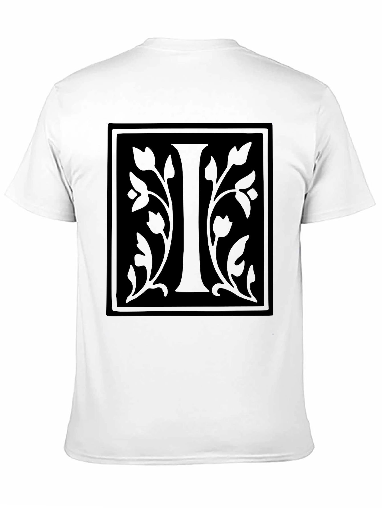Initial I Floral Graphic Black T-Shirt