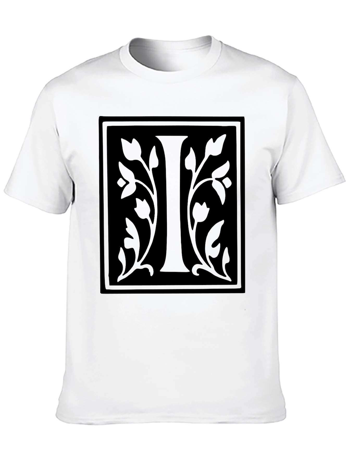 Initial I Floral Graphic Black T-Shirt