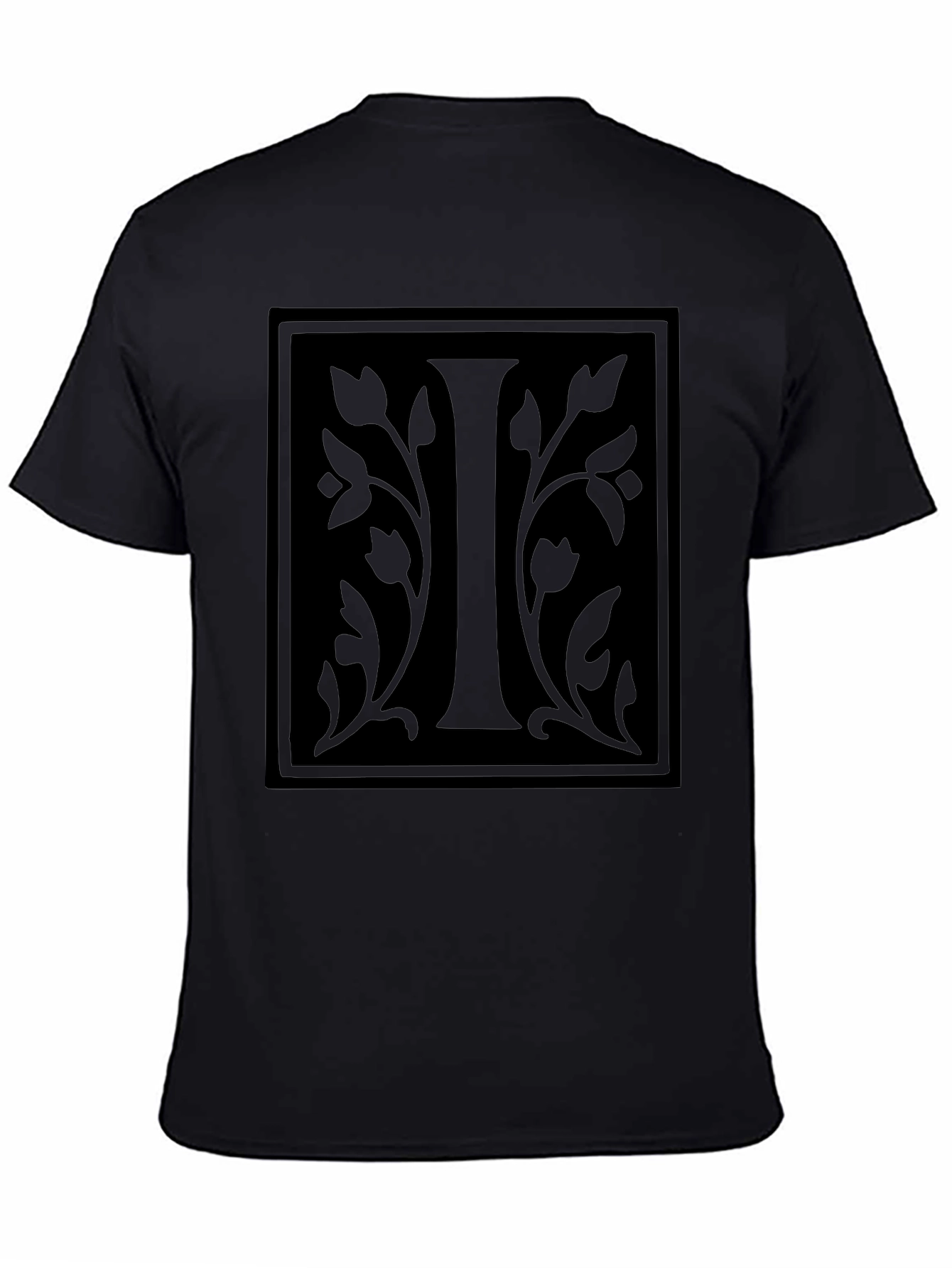 Initial I Floral Graphic Black T-Shirt