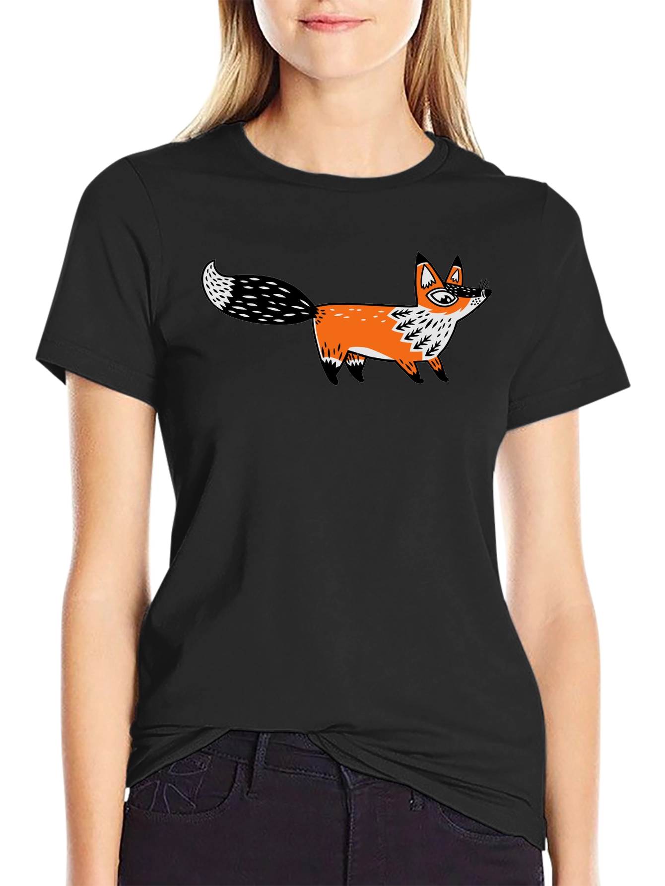 Fox Graphic Black T-Shirt | Whimsical Animal Tee