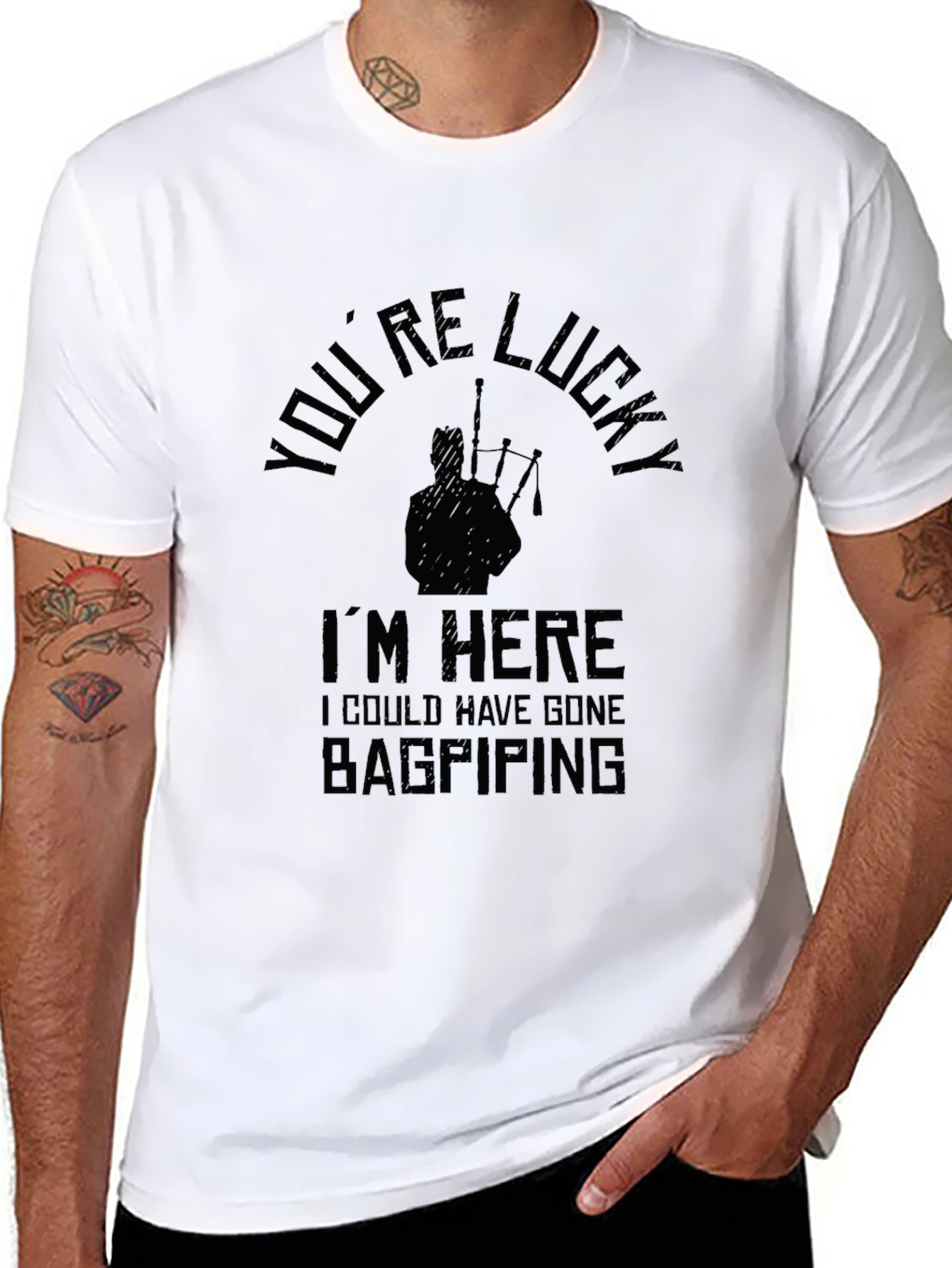 Lucky Bagpiping Graphic Tee - Mens Black T-Shirt