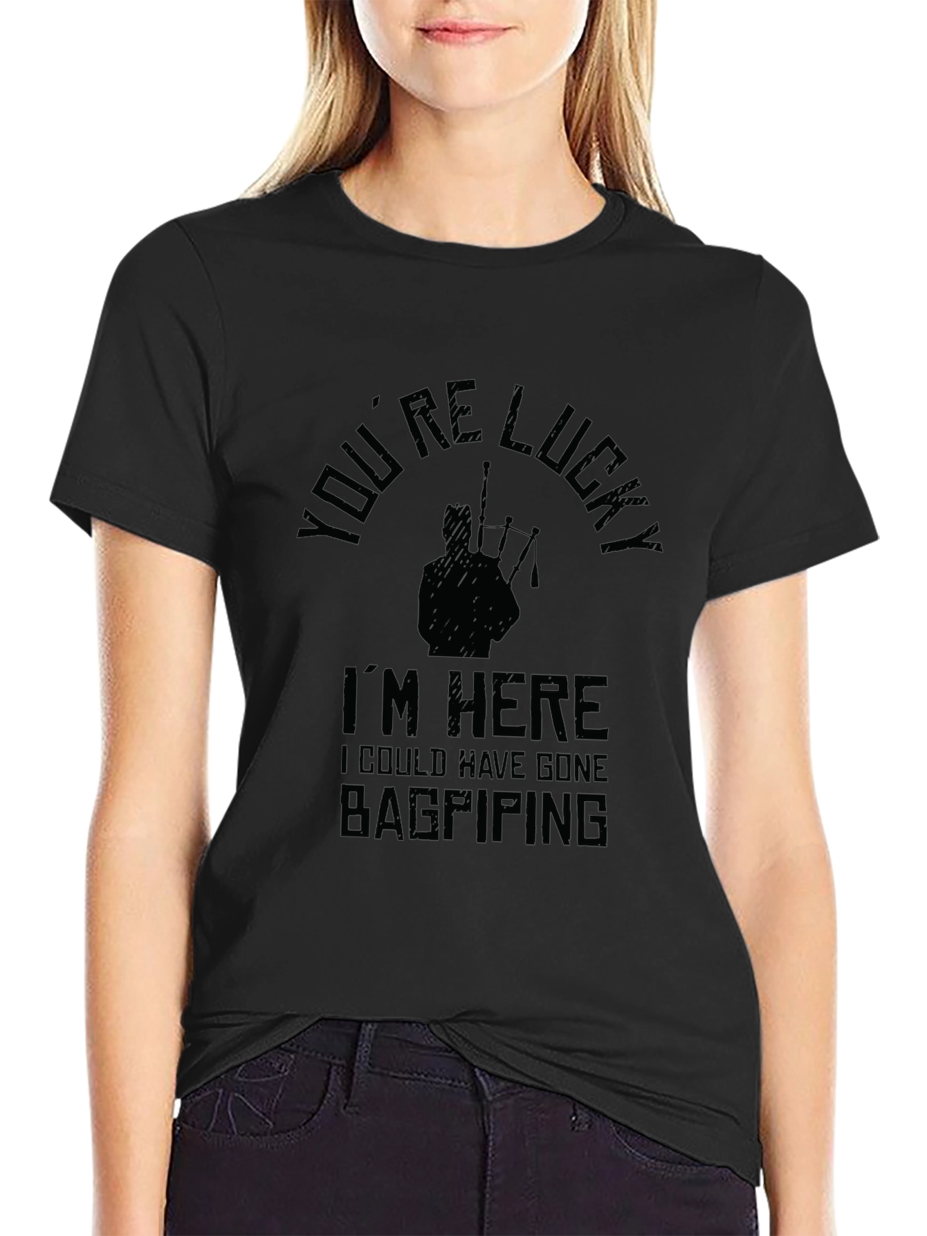 Lucky Bagpiping Graphic Tee - Mens Black T-Shirt