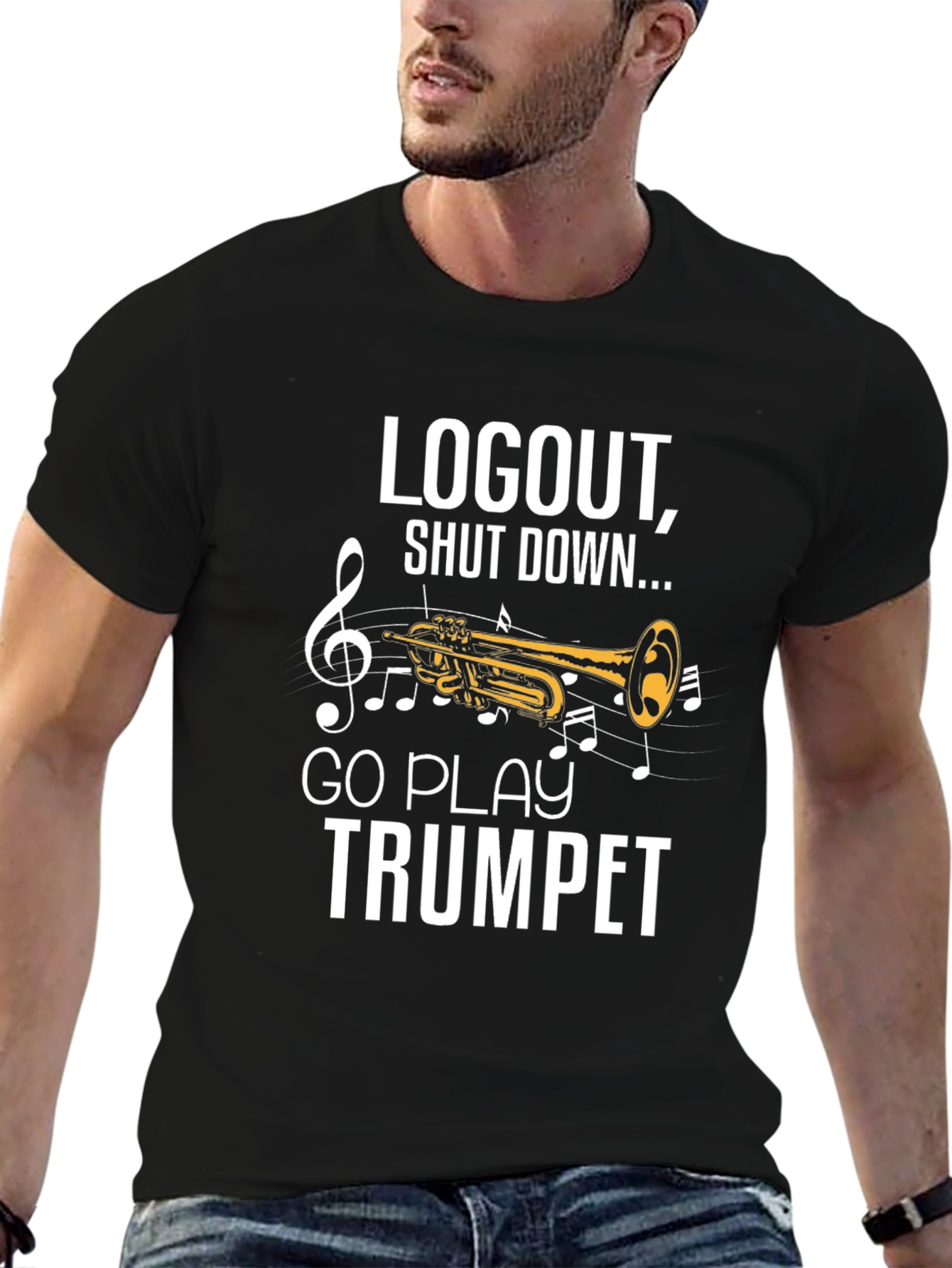 Logout Go Play Trumpet Black T-Shirt