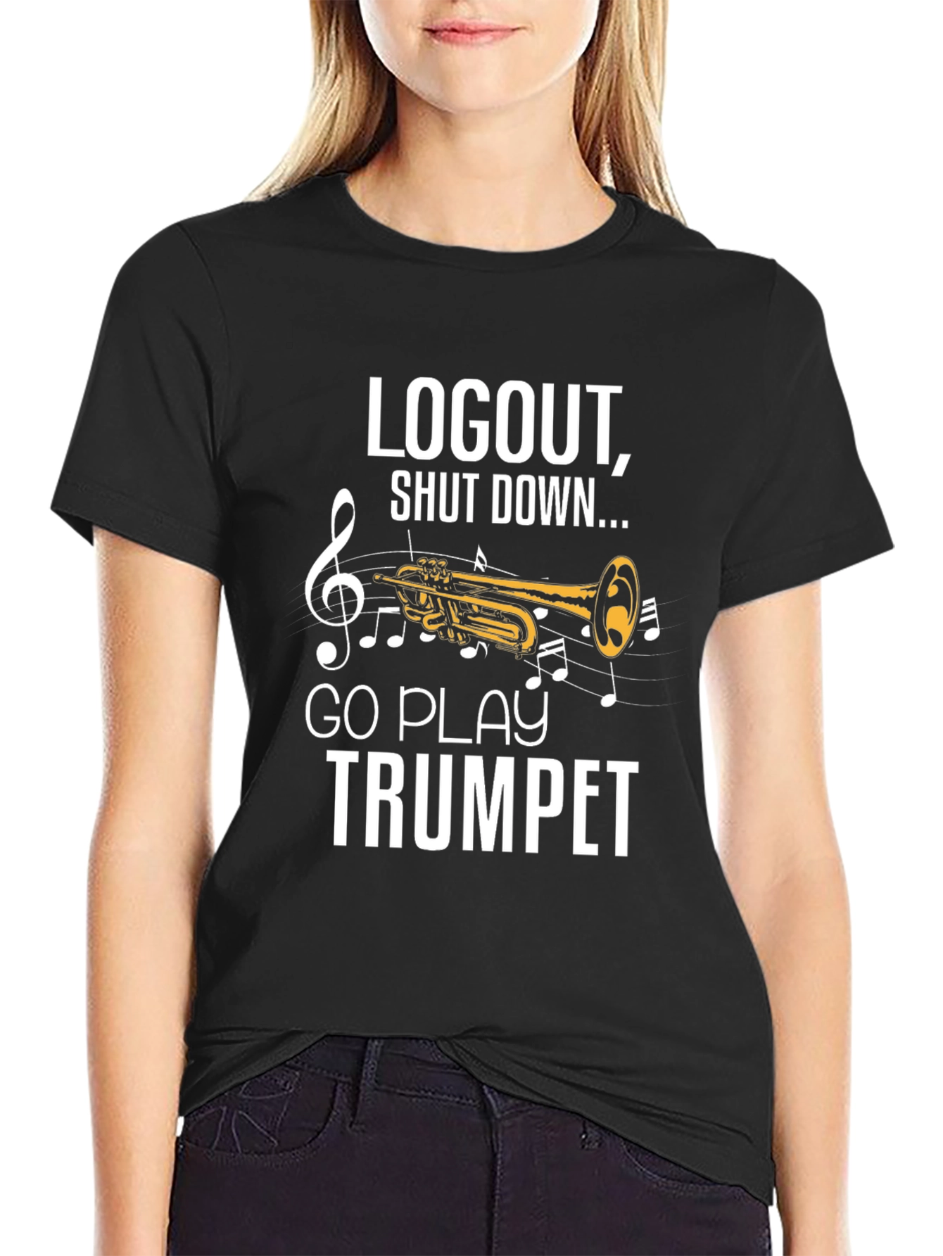 Logout Go Play Trumpet Black T-Shirt