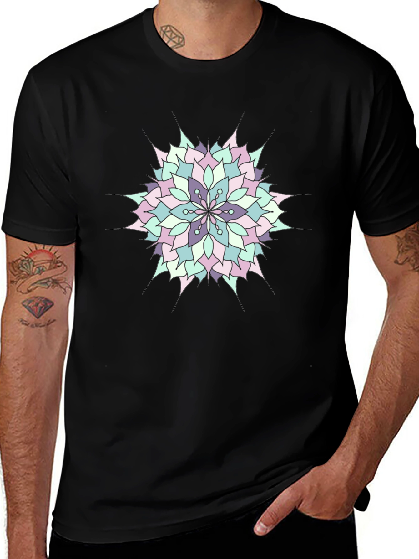 Mandala Print Mens Black T-Shirt