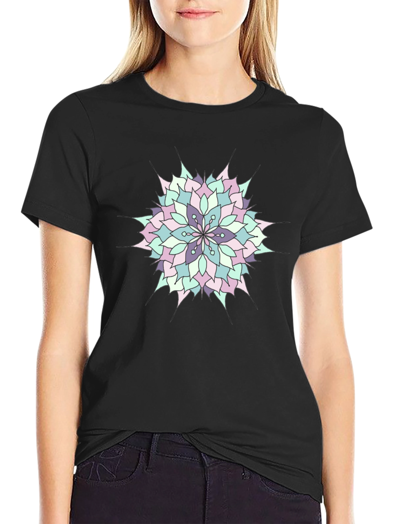 Mandala Print Mens Black T-Shirt