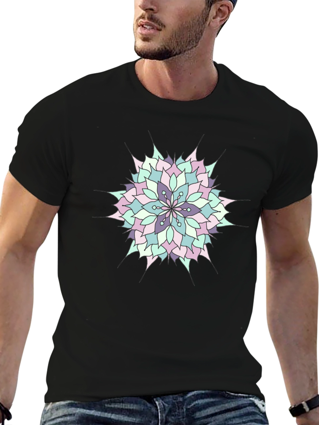 Mandala Print Mens Black T-Shirt