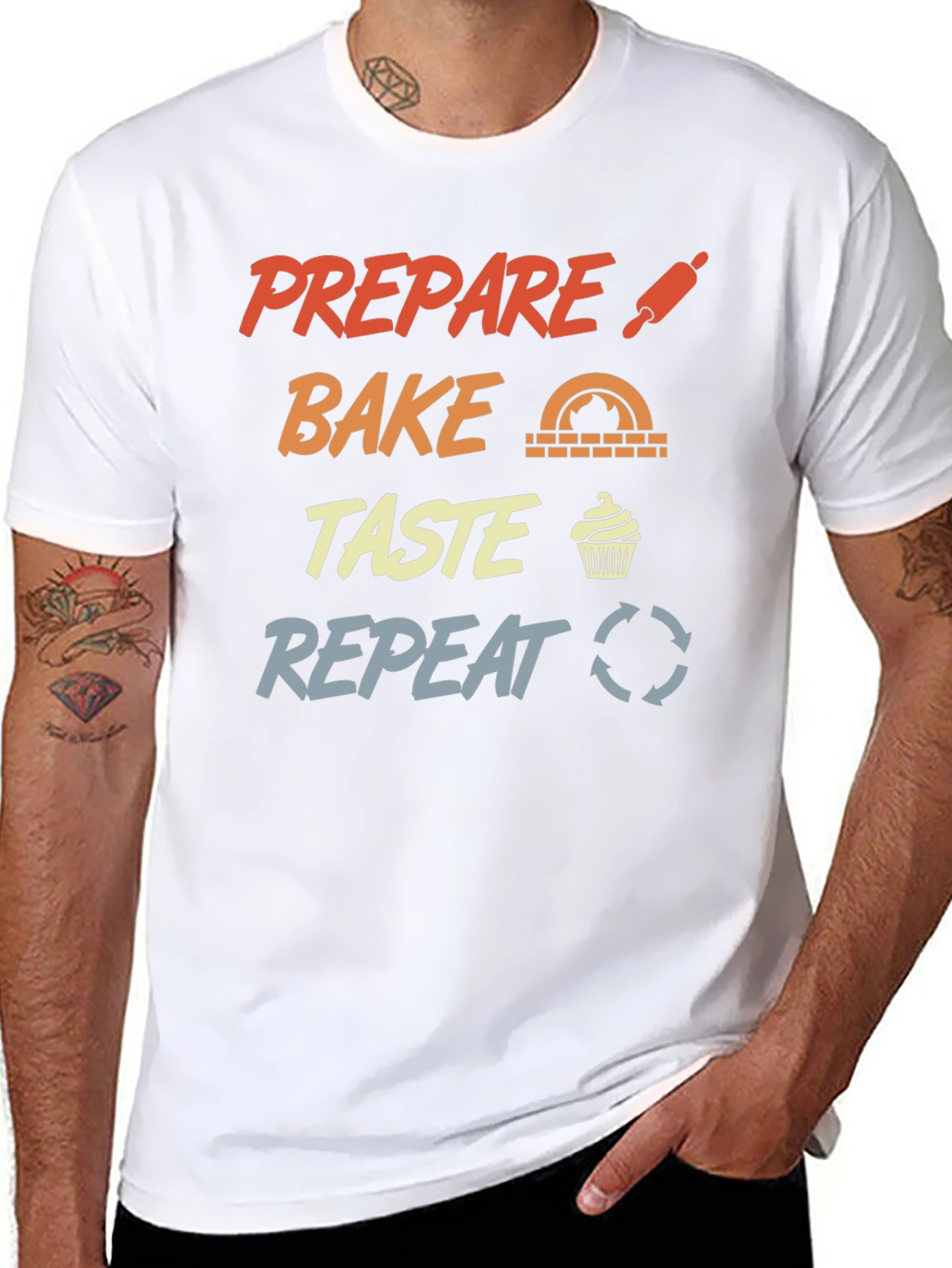 Prepare Bake Taste Repeat Graphic T-Shirt
