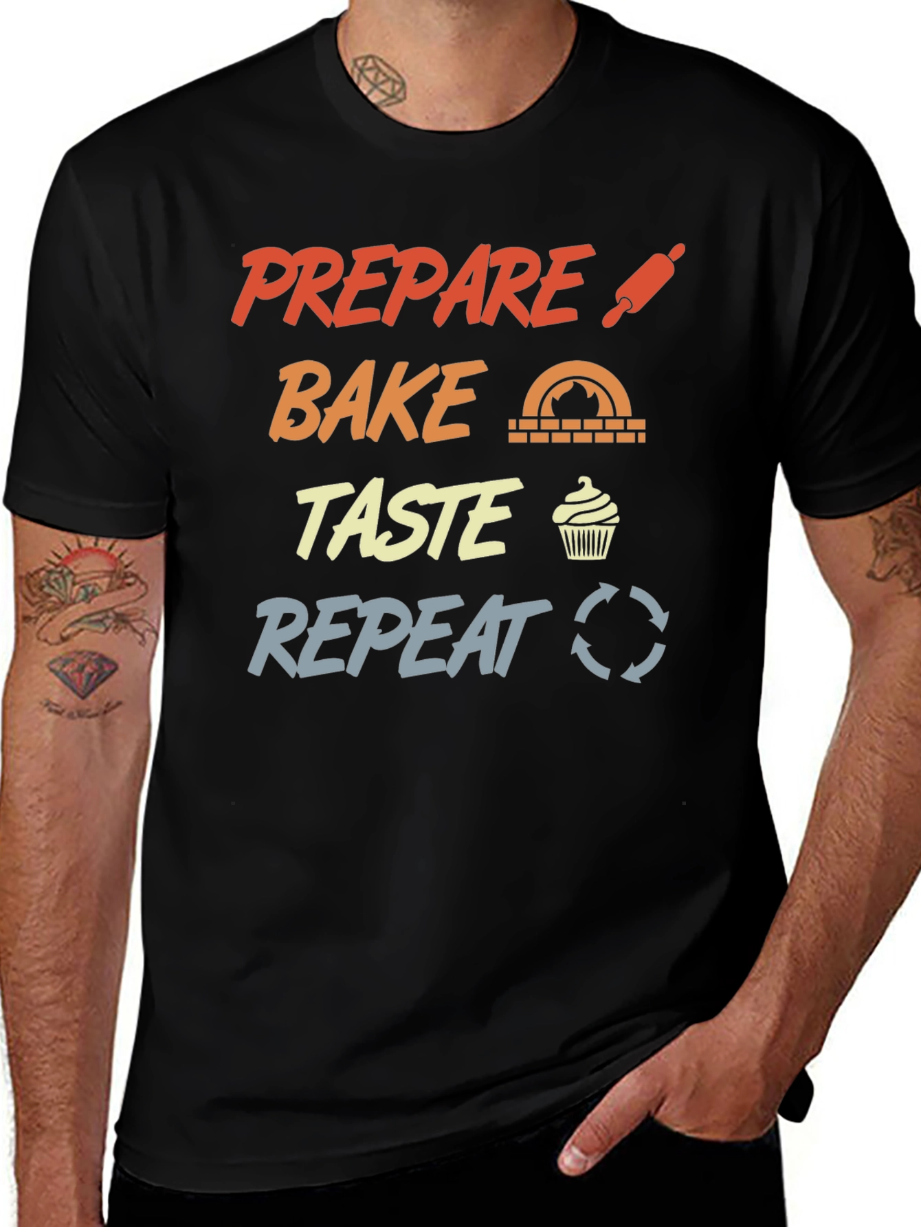 Prepare Bake Taste Repeat Graphic T-Shirt