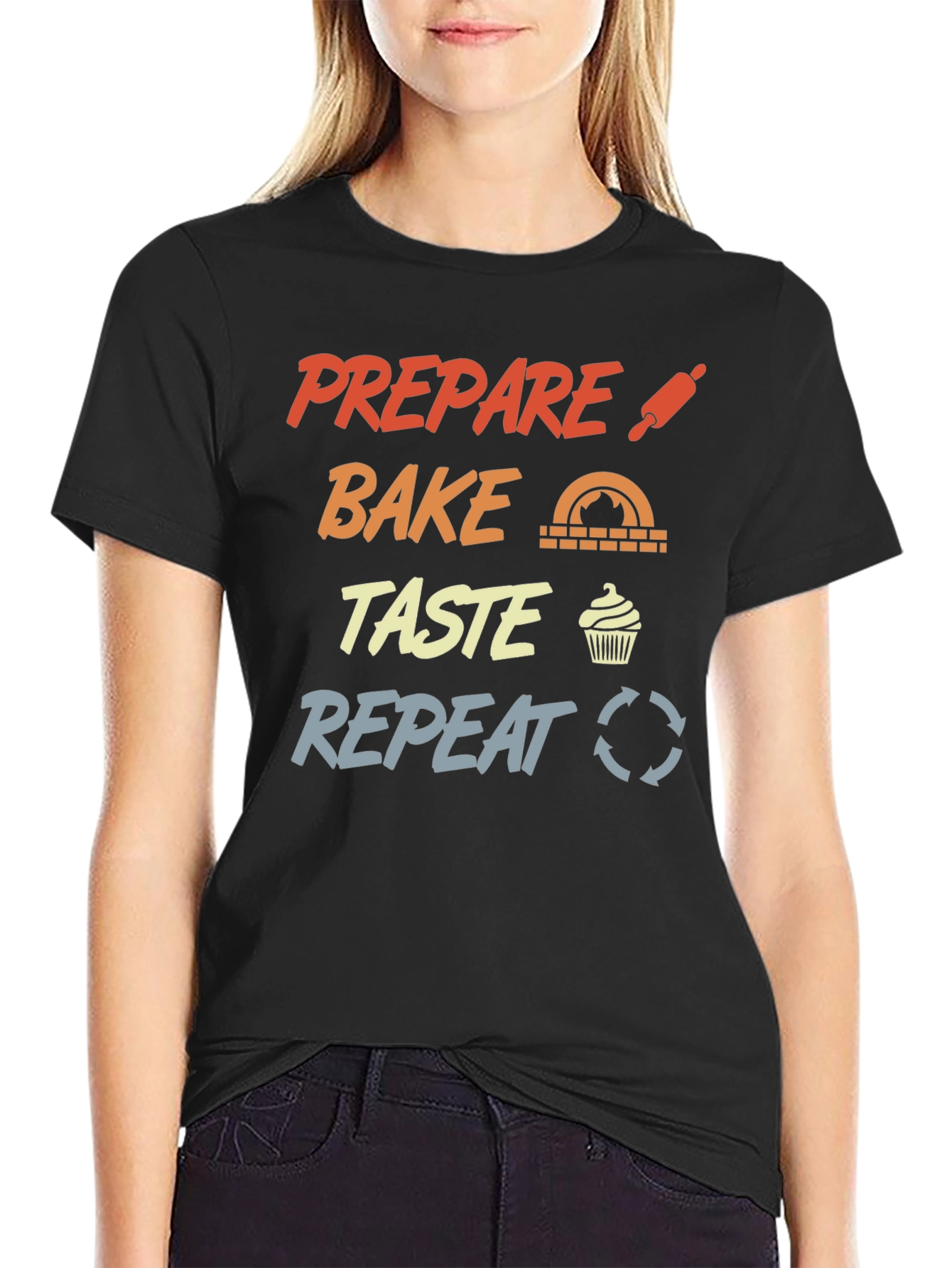 Prepare Bake Taste Repeat Graphic T-Shirt