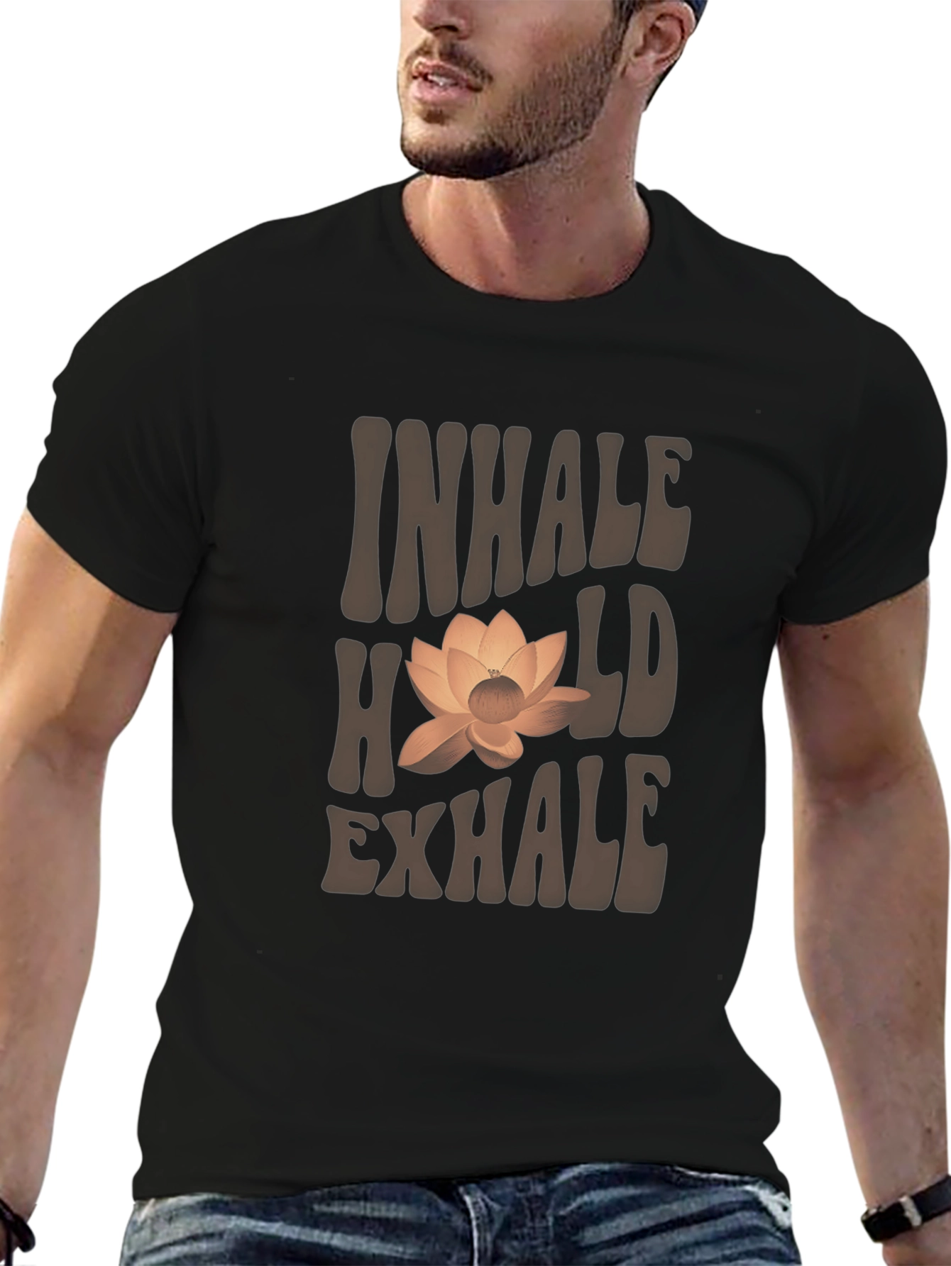 Inhale Hold Exhale Lotus Graphic T-Shirt - Black
