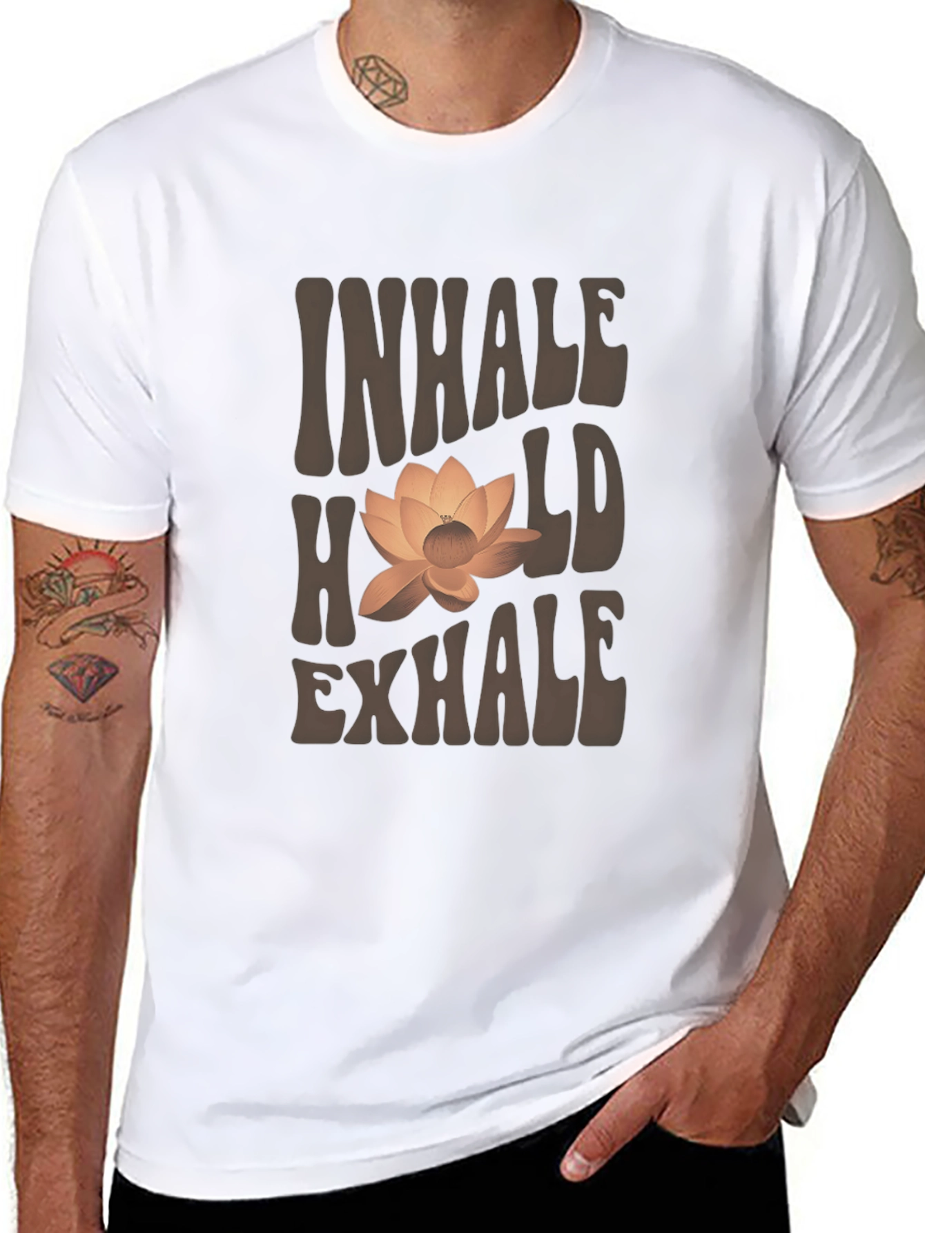 Inhale Hold Exhale Lotus Graphic T-Shirt - Black